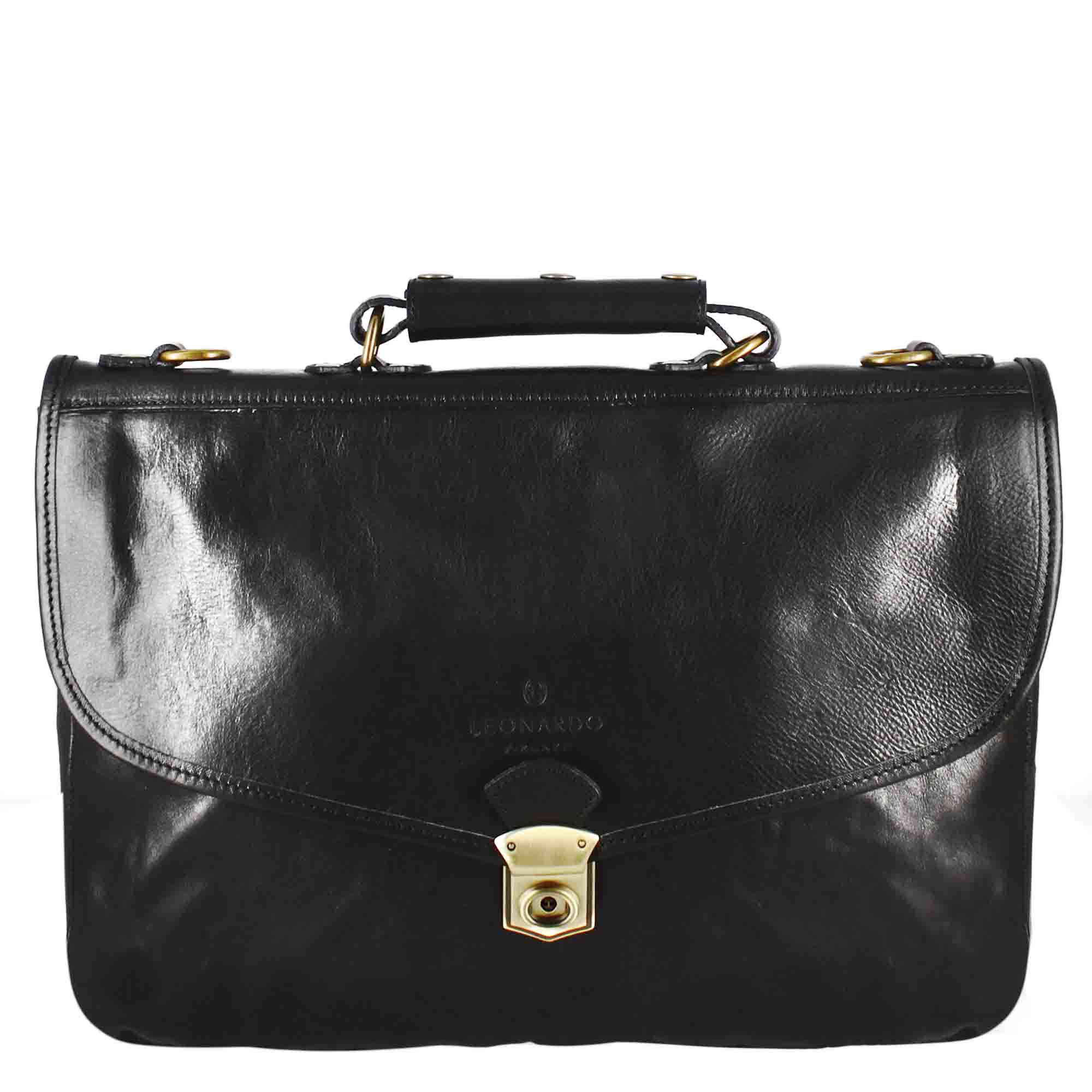 Leonardo Shoes Borse Uomo cartella pelle nera 40 cm