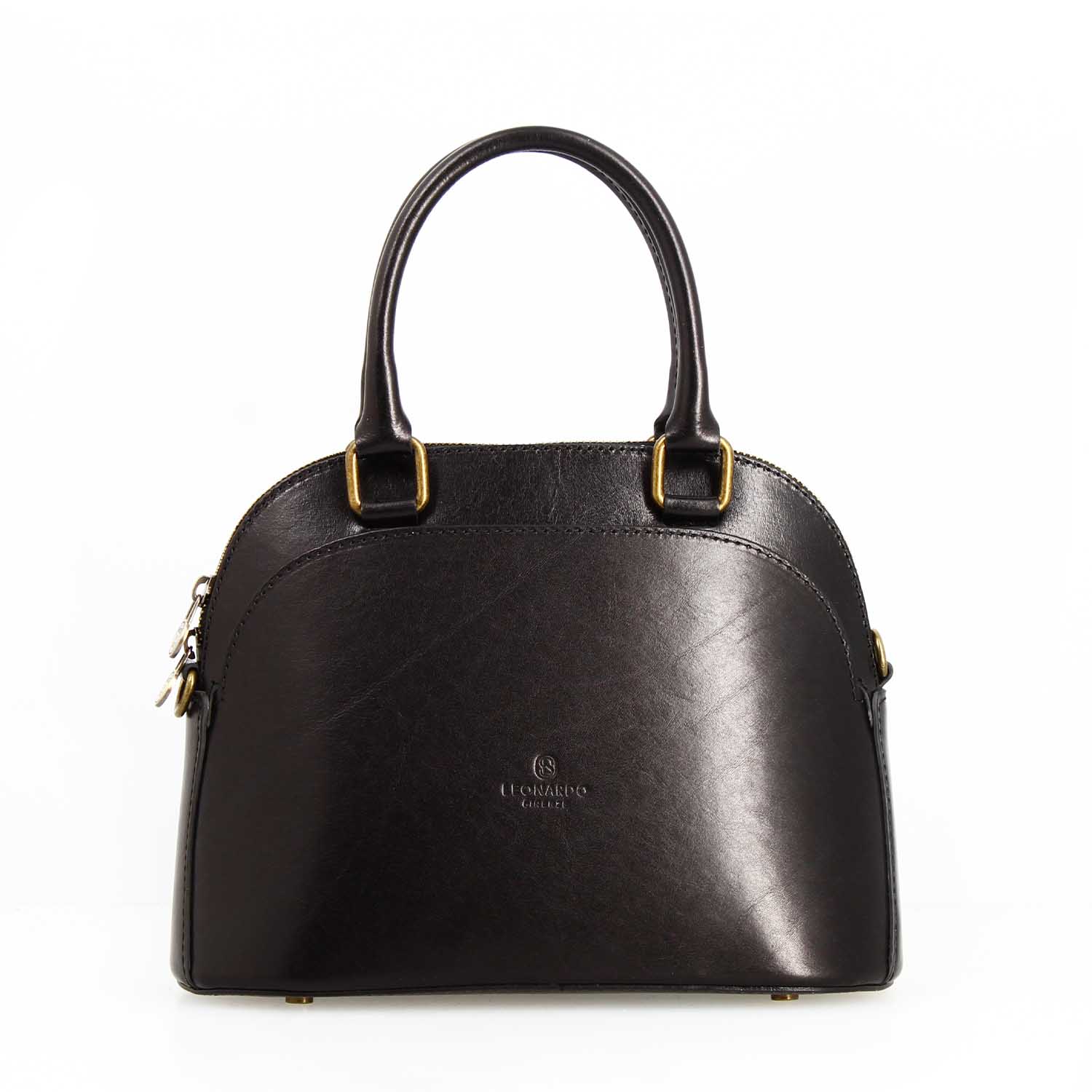 Leonardo Shoes Zaira borsa donna pelle nera semi-lucida cupola
