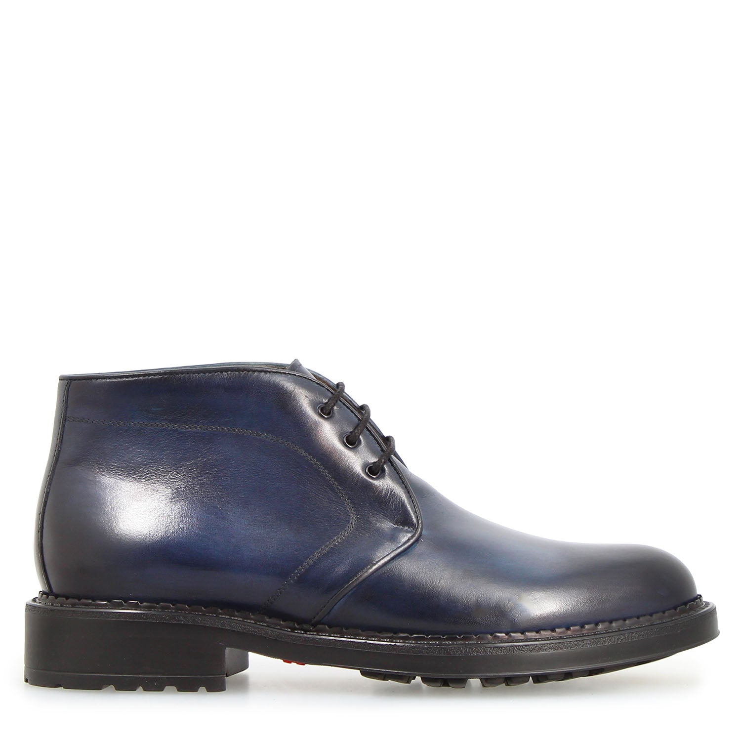 Leonardo Shoes Bacco Chukka Boot Uomo Pelle Blu Concia Vegetale