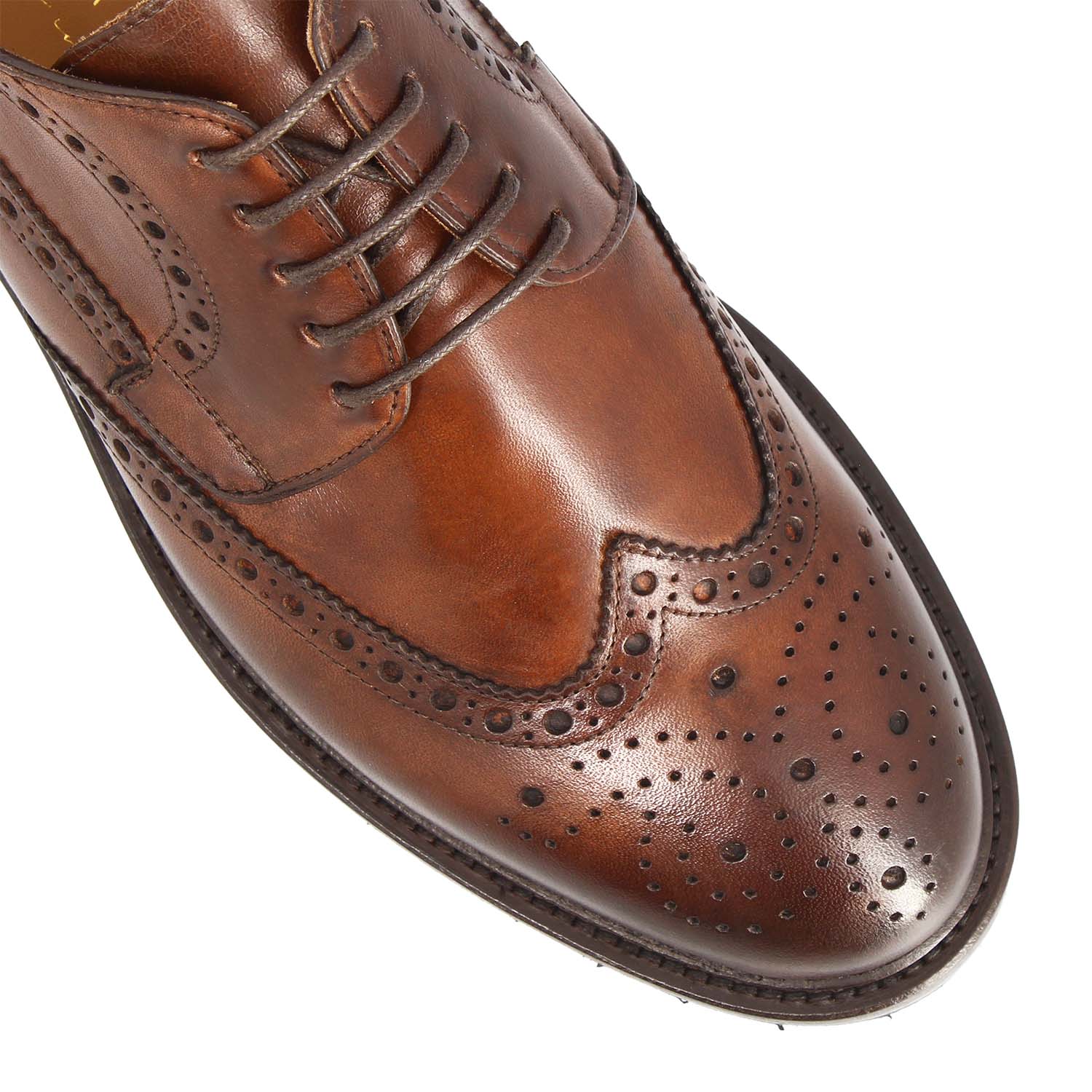 Leonardo Shoes Massimo Derby Brogue Marrone Pelle