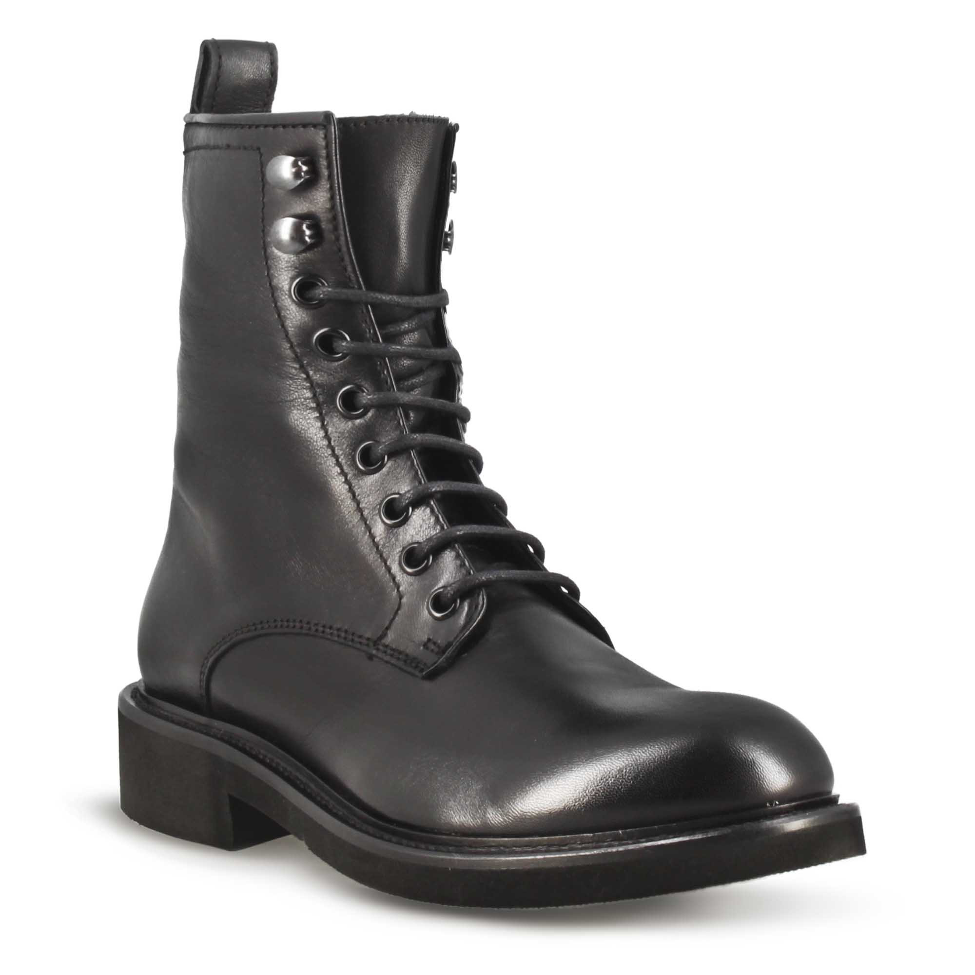 Leonardo Shoes Stivali Donna anfibio pelle nero lacci