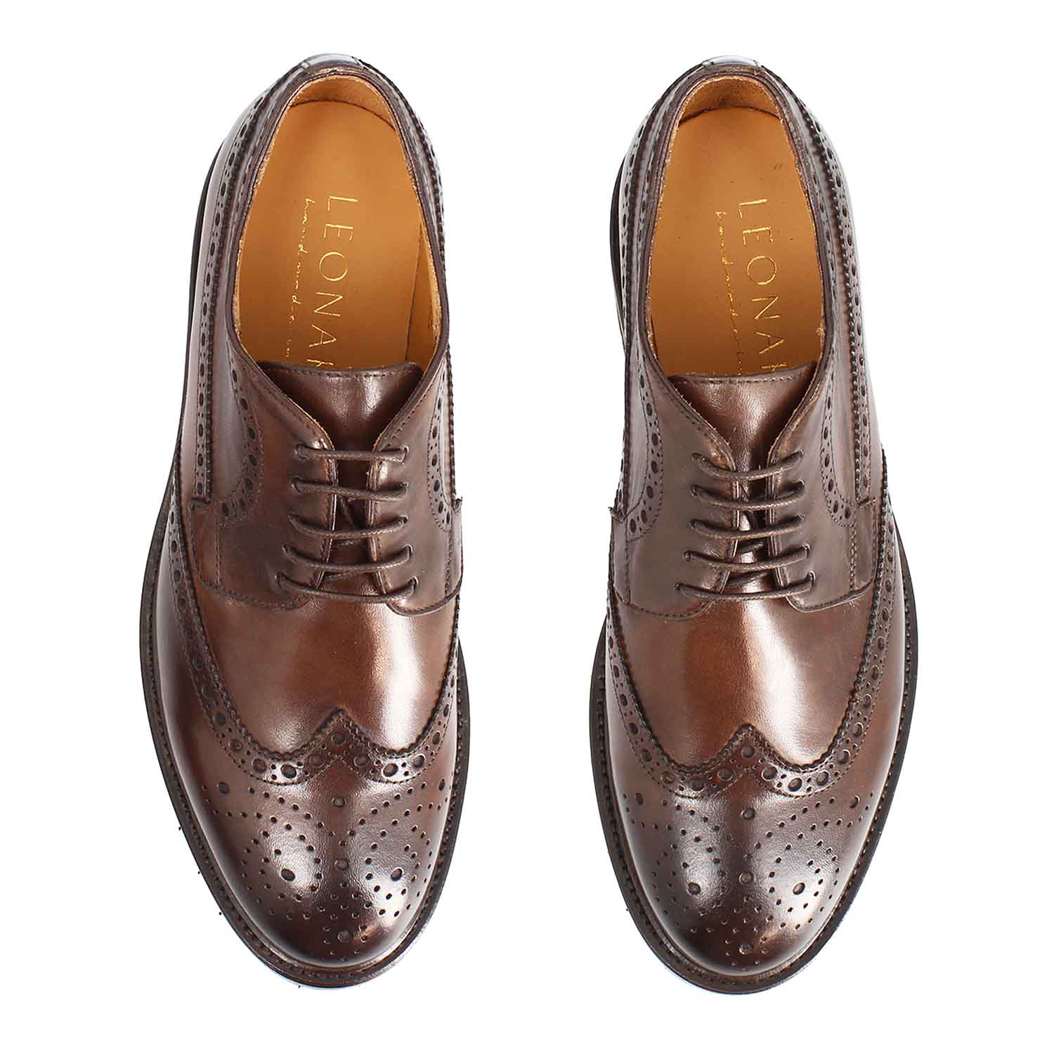 Leonardo Shoes Massimo Derby Uomo Brogue Marrone Scuro