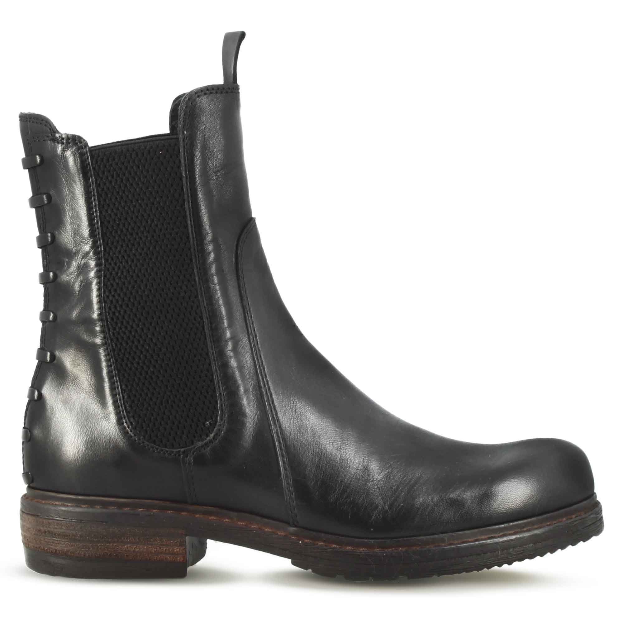 Leonardo Shoes Stivaletto Donna Pelle Nero Vintage Lacci