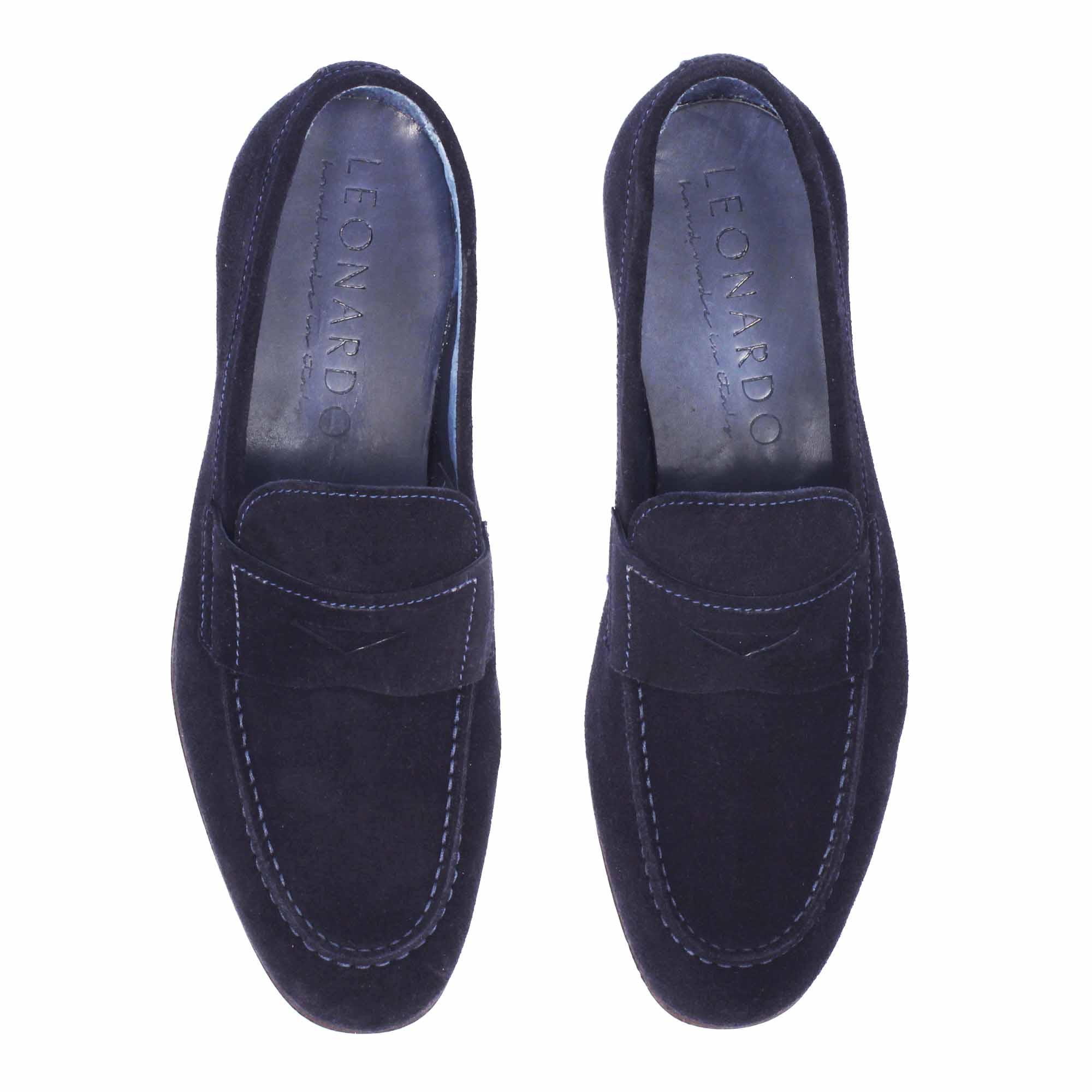 Leonardo Shoes Navona C mocassino uomo blu scamosciato