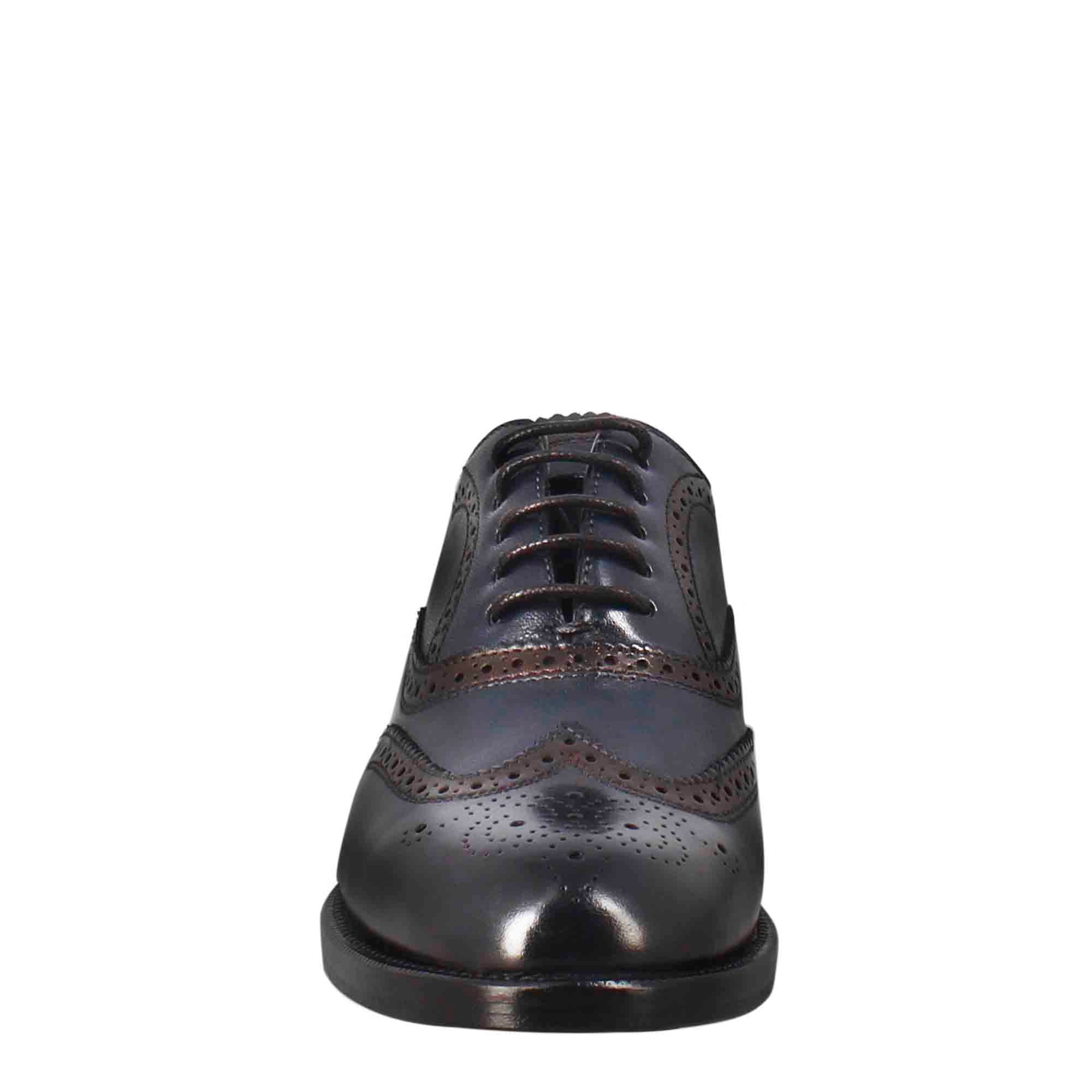 Leonardo Shoes Scarpe Stringate Donna blu brogue pelle