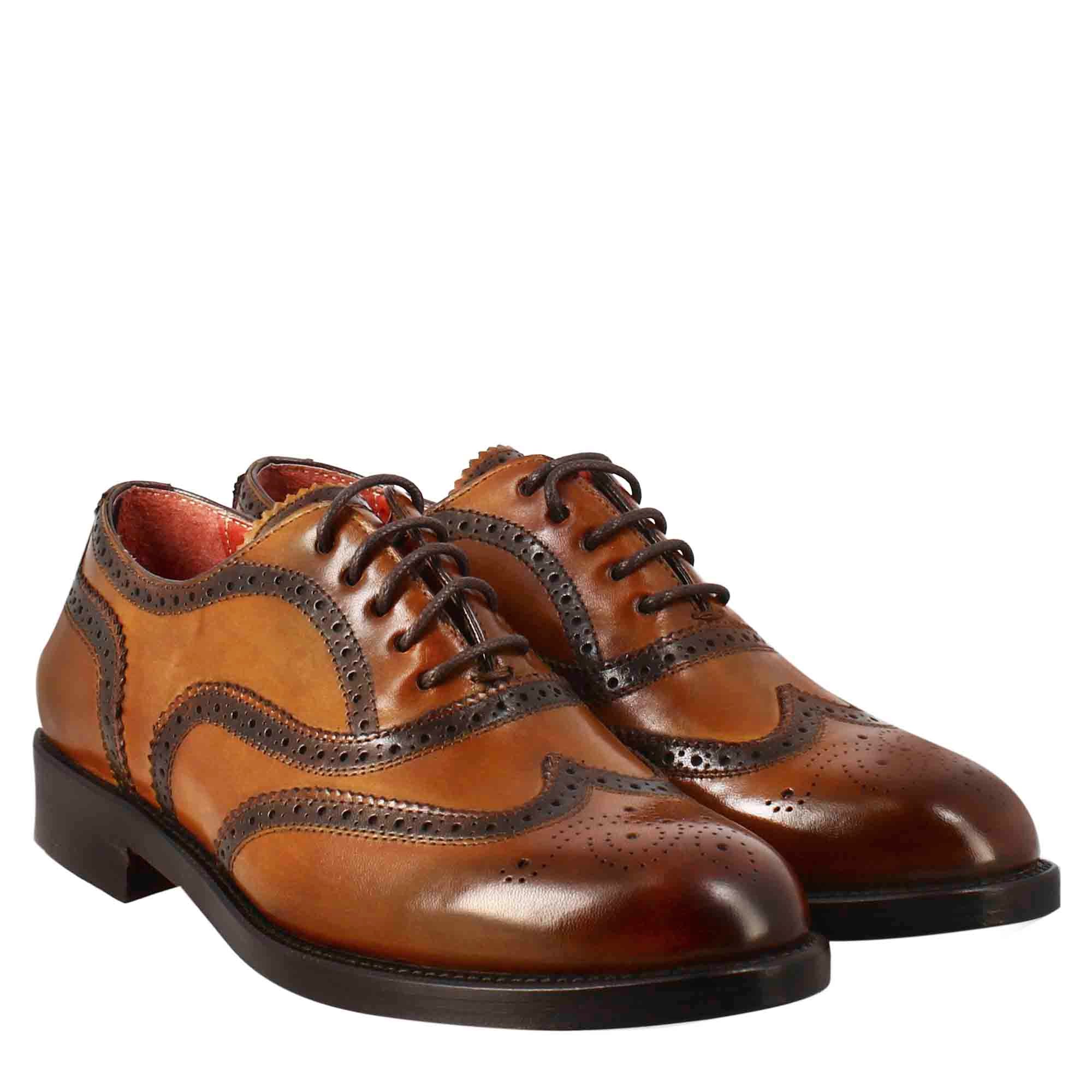 Leonardo Shoes Scarpe Stringate Donna Francesina Marrone Chiaro pelle brogue