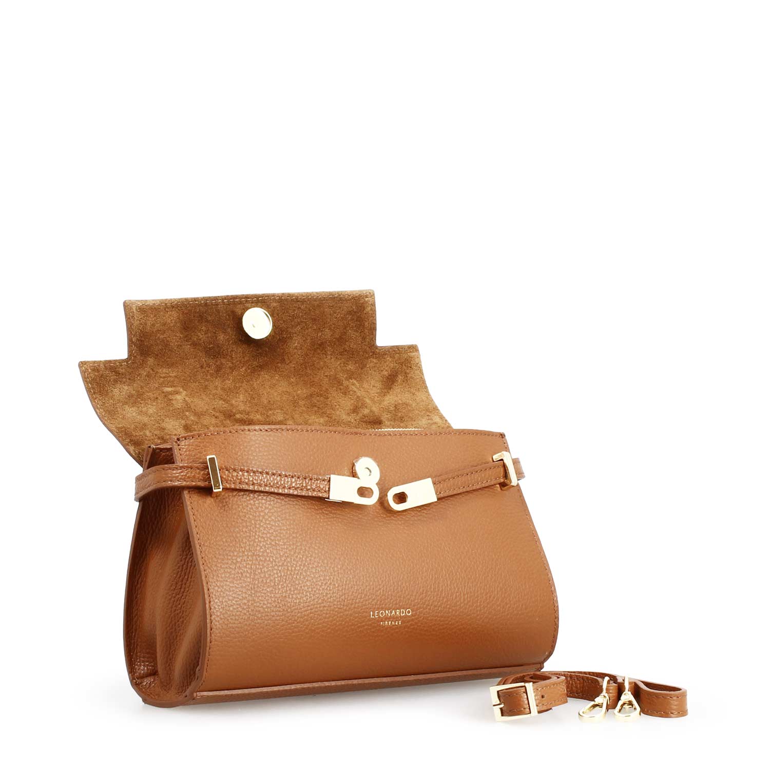 Leonardo Shoes Emily Borsa Pelle Marrone Chiaro Twist Lock