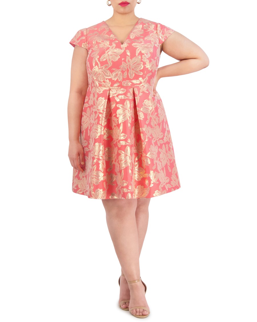 Vince Camuto abito plissettato jacquard floreale scollo V