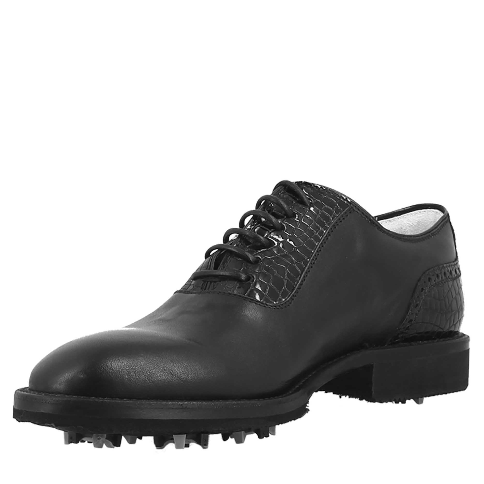Leonardo Shoes Golf Scarpe da Golf Pelle Nero Punta Liscia