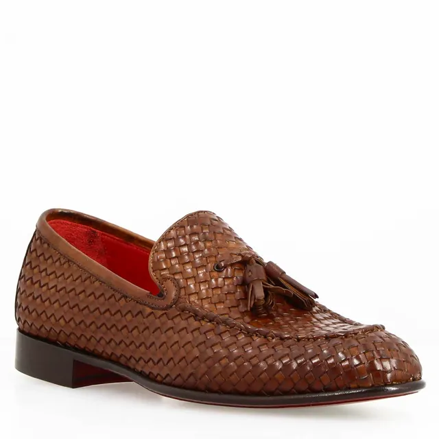 Leonardo Shoes Novello mocassino uomo pelle marrone intrecciata
