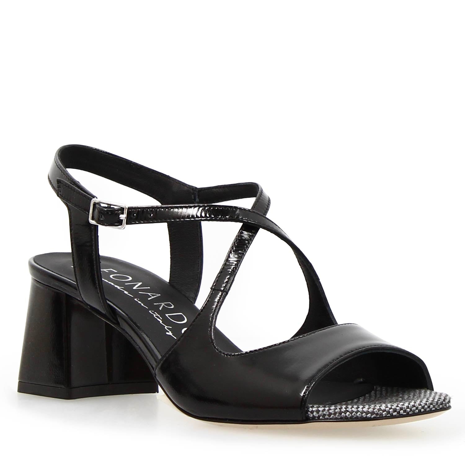 Leonardo Shoes Sandali Donna Fiamma Nero vernice tacco 7