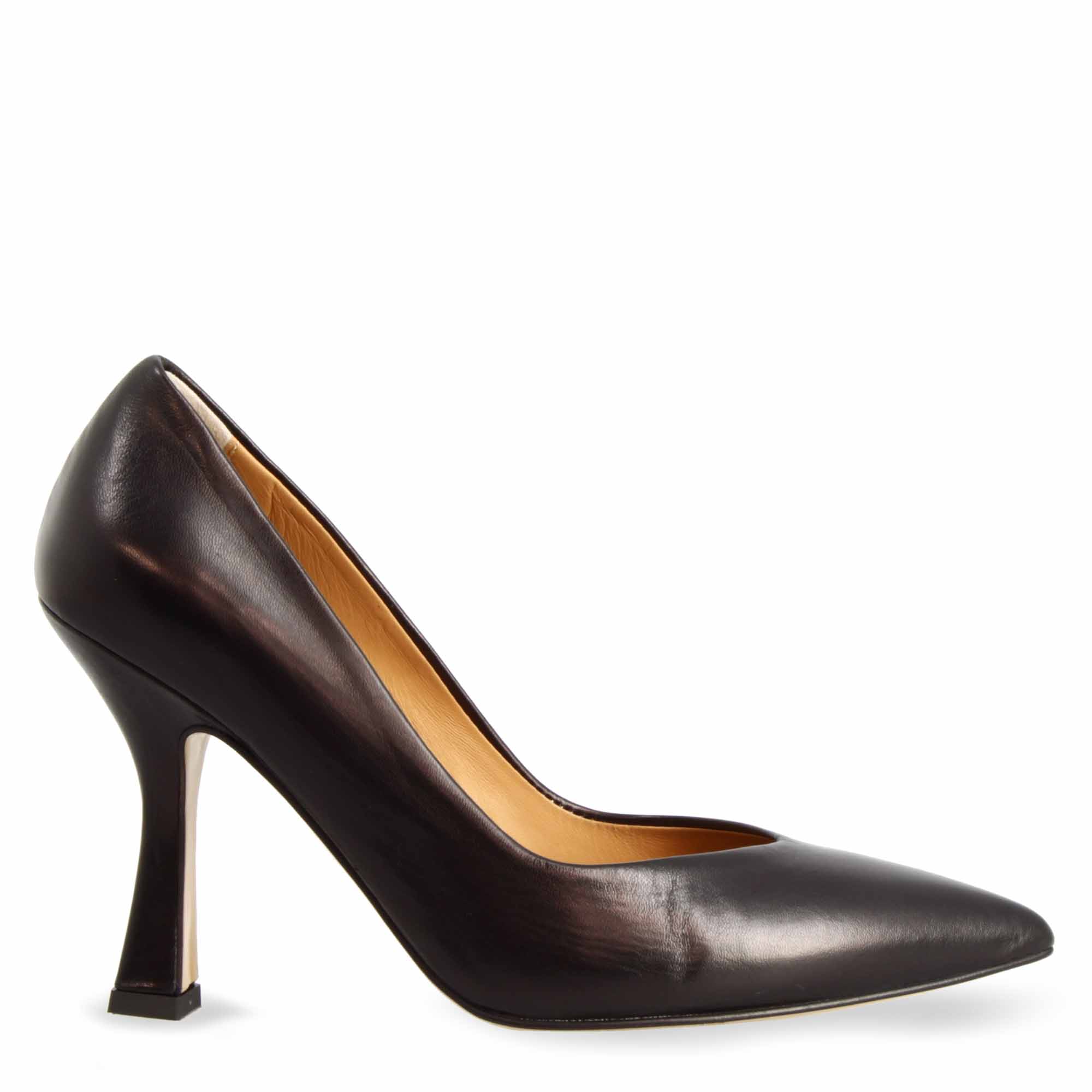 Leonardo Shoes Scarpe Stringate Donna Décolleté Pelle Nero Tacco 12