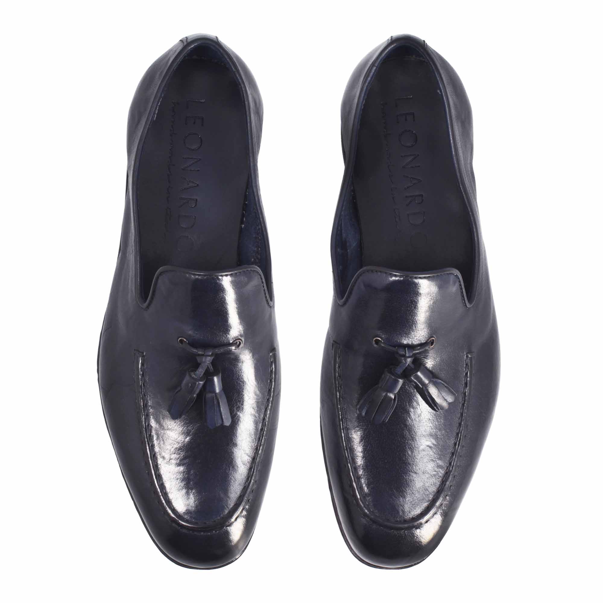 Leonardo Shoes Cavour Mocassino Uomo Pelle Blu con Nappine