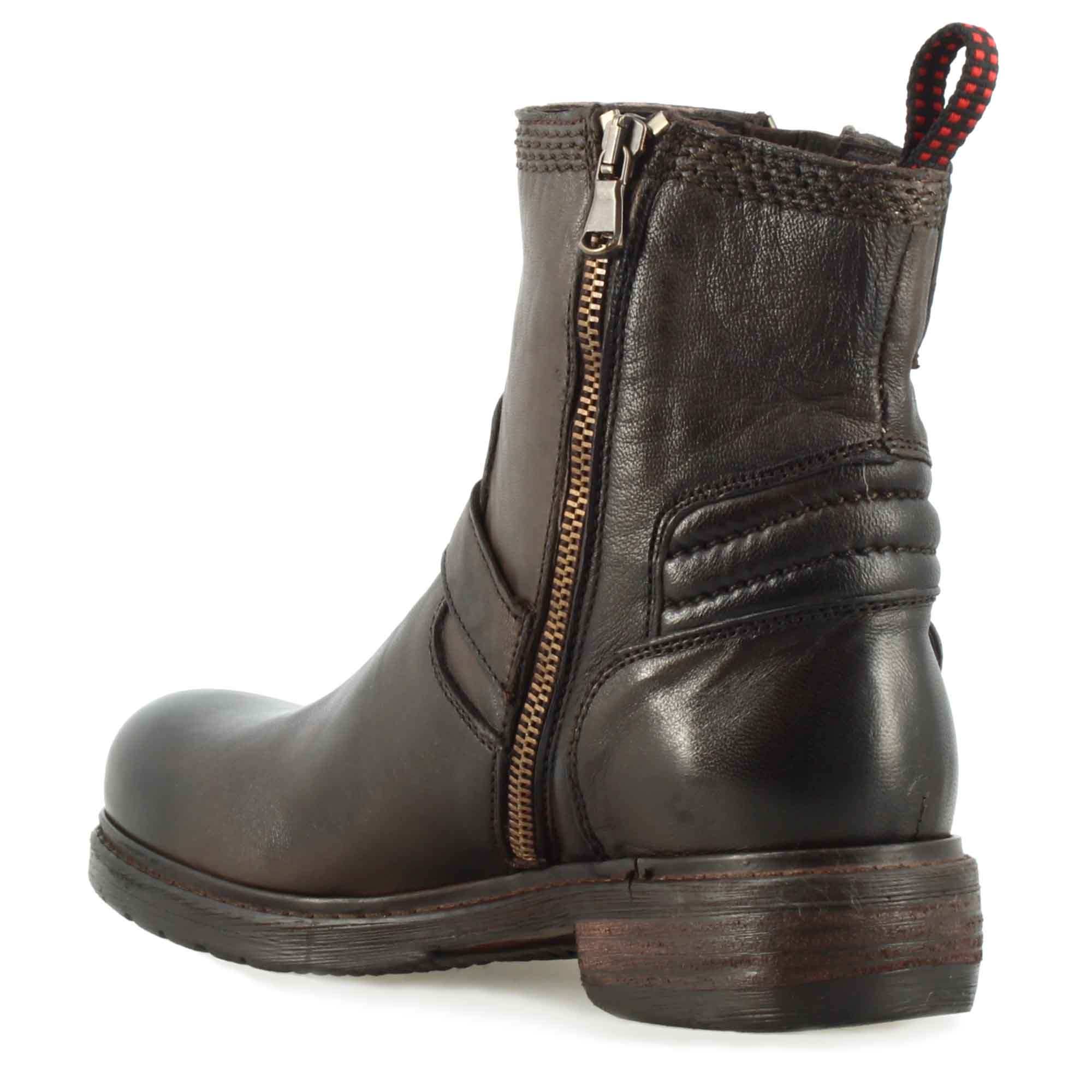 Leonardo Shoes stivaletto donna pelle marrone doppia fibbia