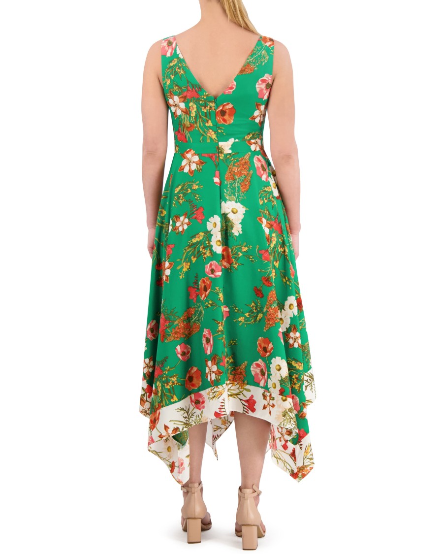 Vince Camuto Dresses Abito Floreale Orlo Fazzoletto Scollo V