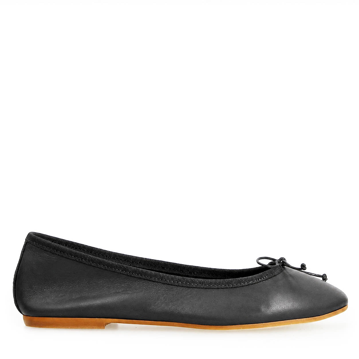 Leonardo Shoes Ballerine Donna Fiocco Nappa Pelle Nera Punta Tonda
