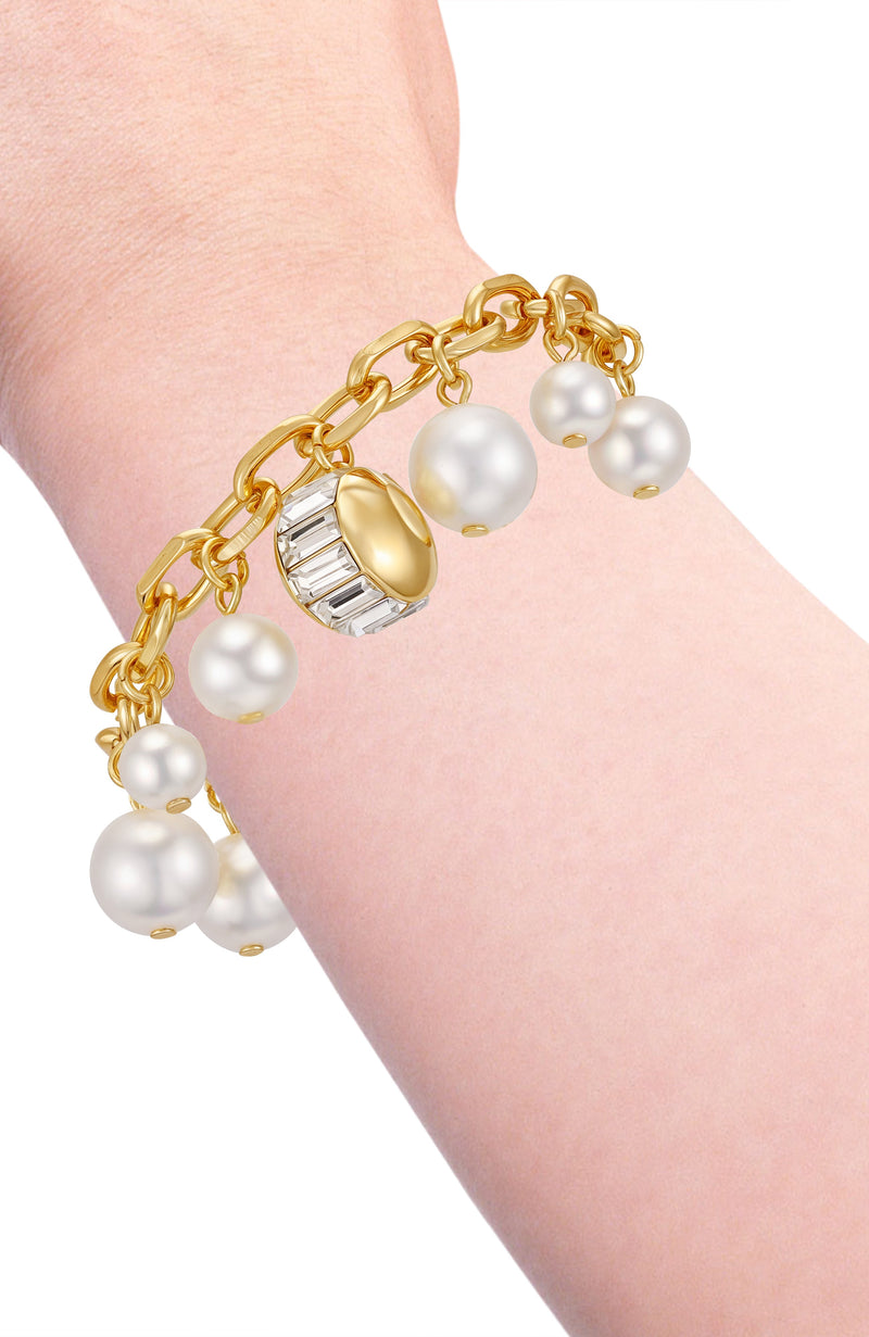 Vince Camuto Bracciale Oro Perle Cristalli Baguette