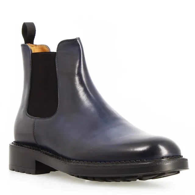 Leonardo Agusto stivaletto Chelsea pelle blu uomo Wearlight