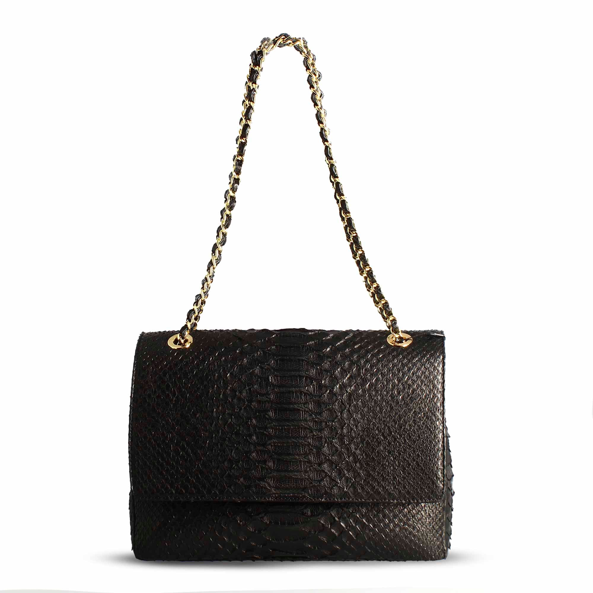 Leonardo Shoes borsa spalla donna pitone nero 21 cm