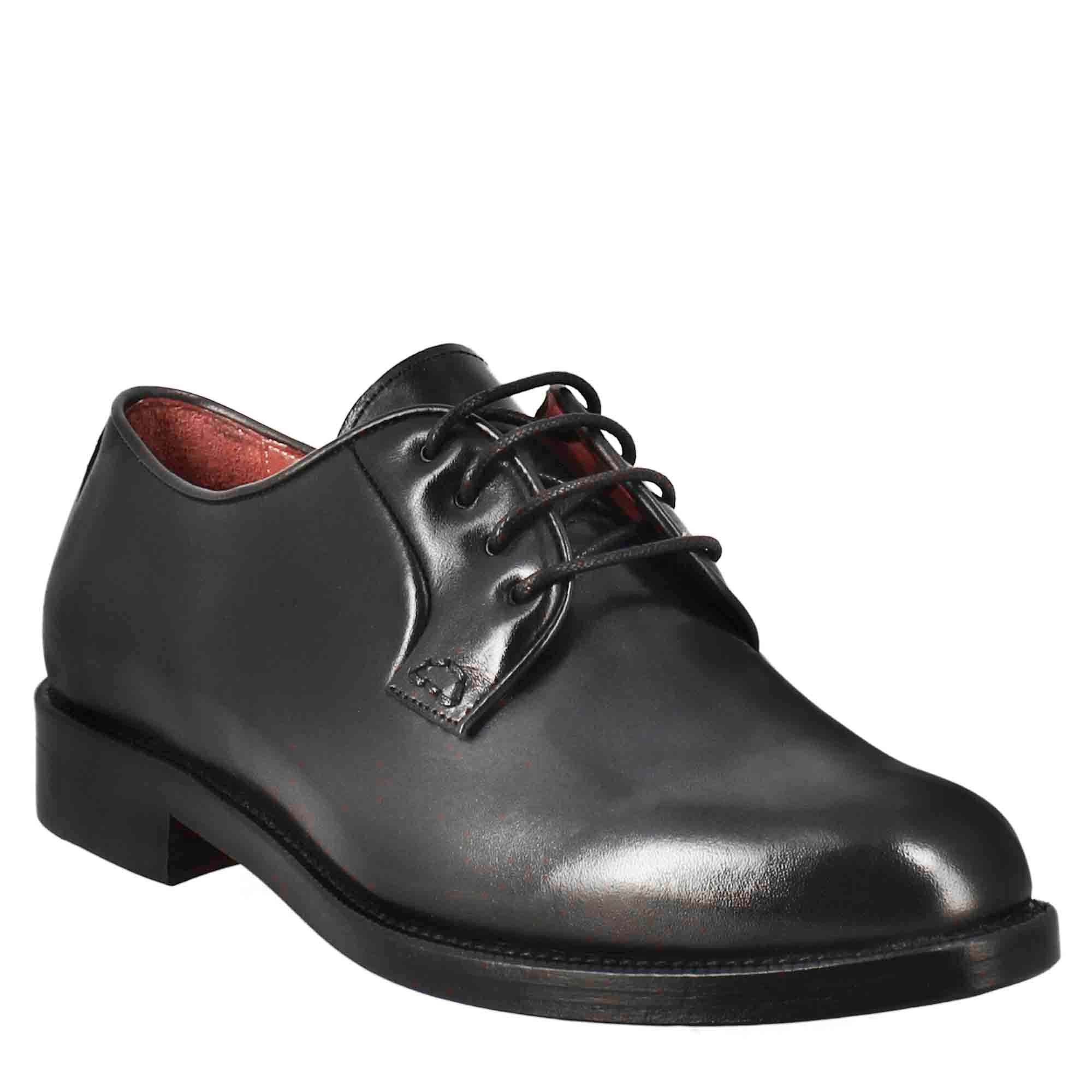 Leonardo Shoes Scarpe Stringate Donna derby pelle nero cuoio