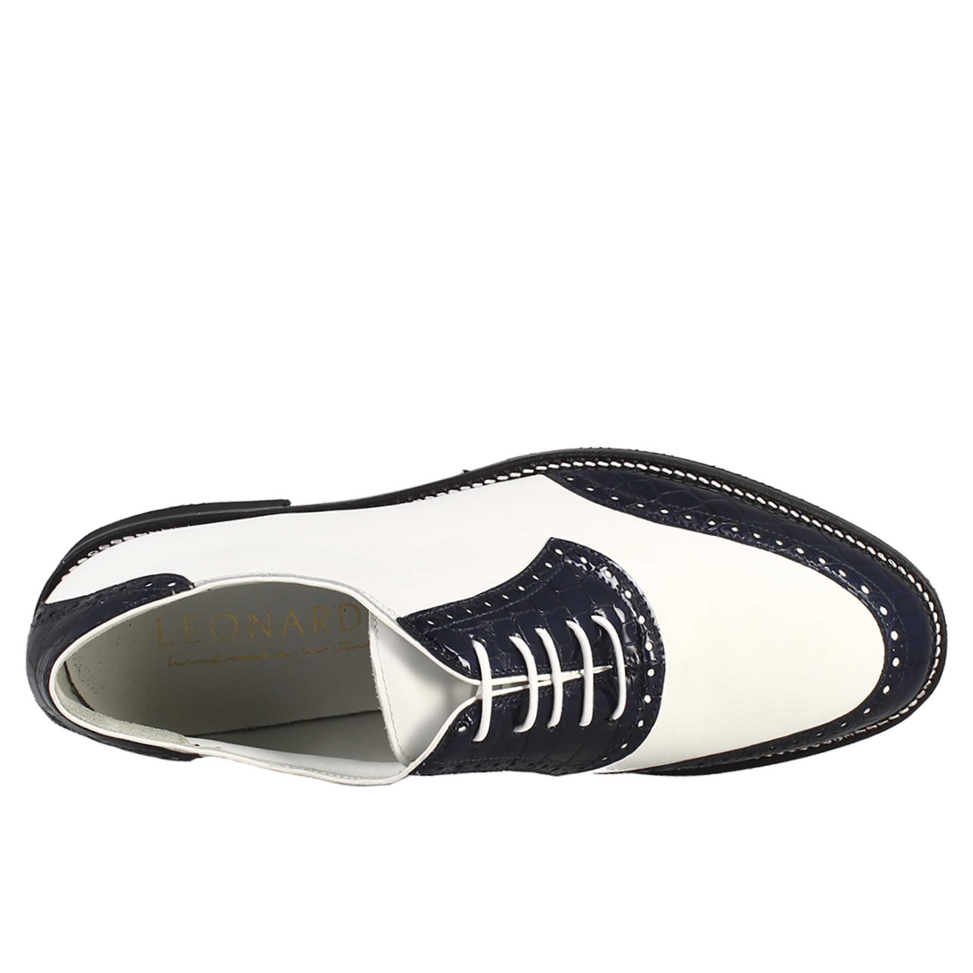 Leonardo Shoes scarpe golf pelle bianco con cocco blu
