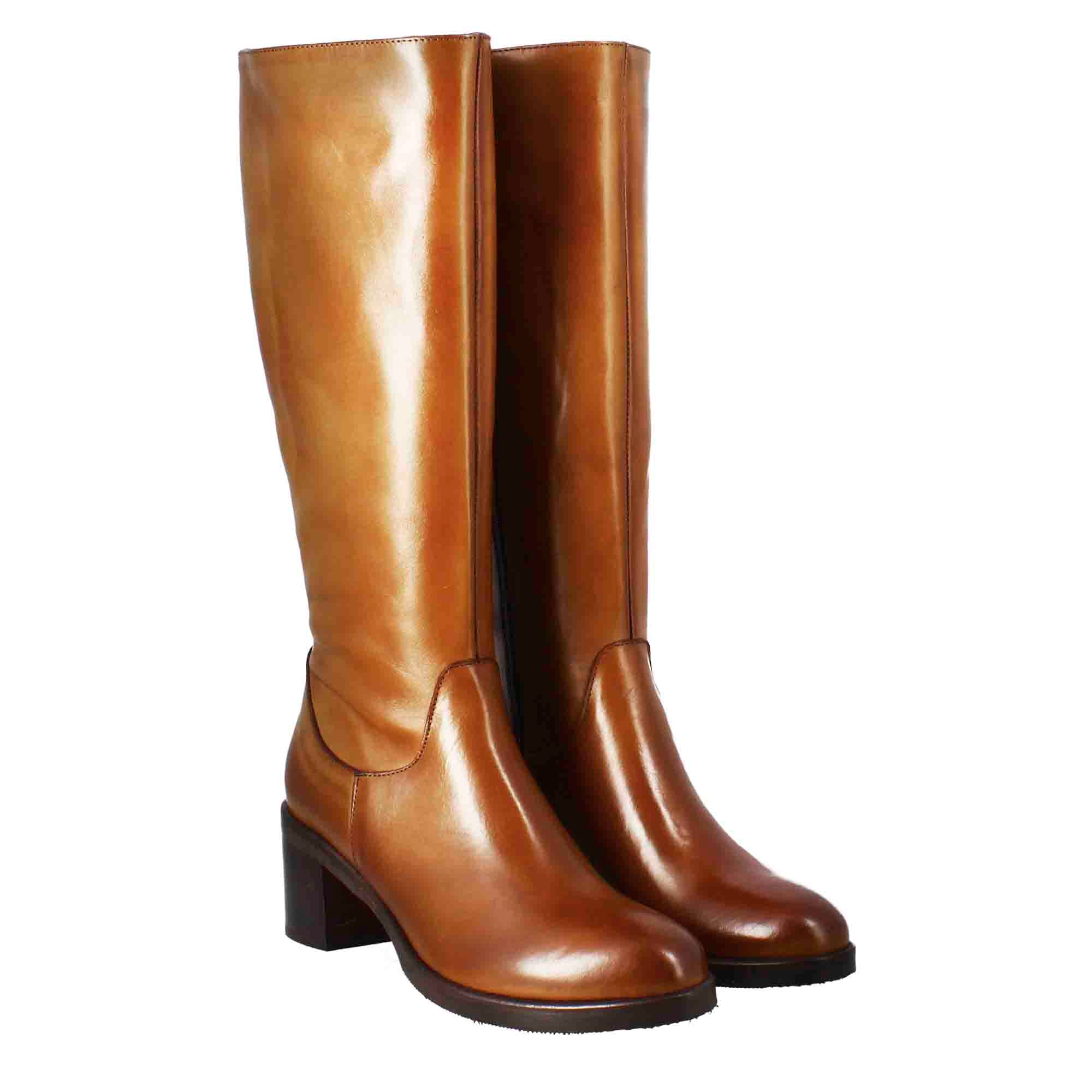 Leonardo Shoes stivali donna pelle marrone tacco 7 cm