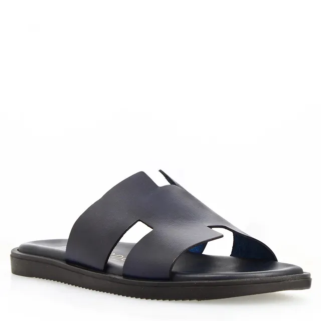 Leonardo Shoes M7805 sandalo uomo H pelle blu soletto imbottito
