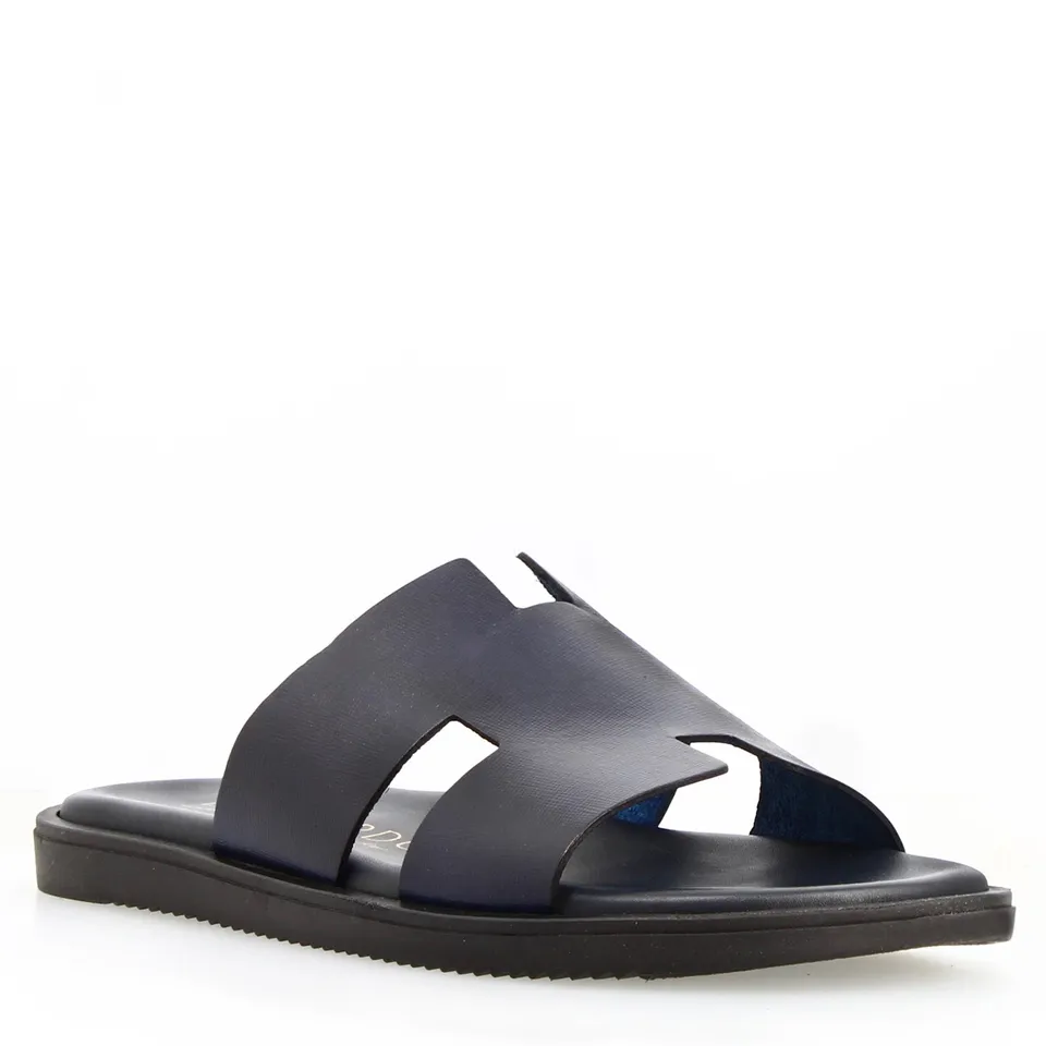 Leonardo Shoes M7805 sandalo uomo H pelle blu soletto imbottito
