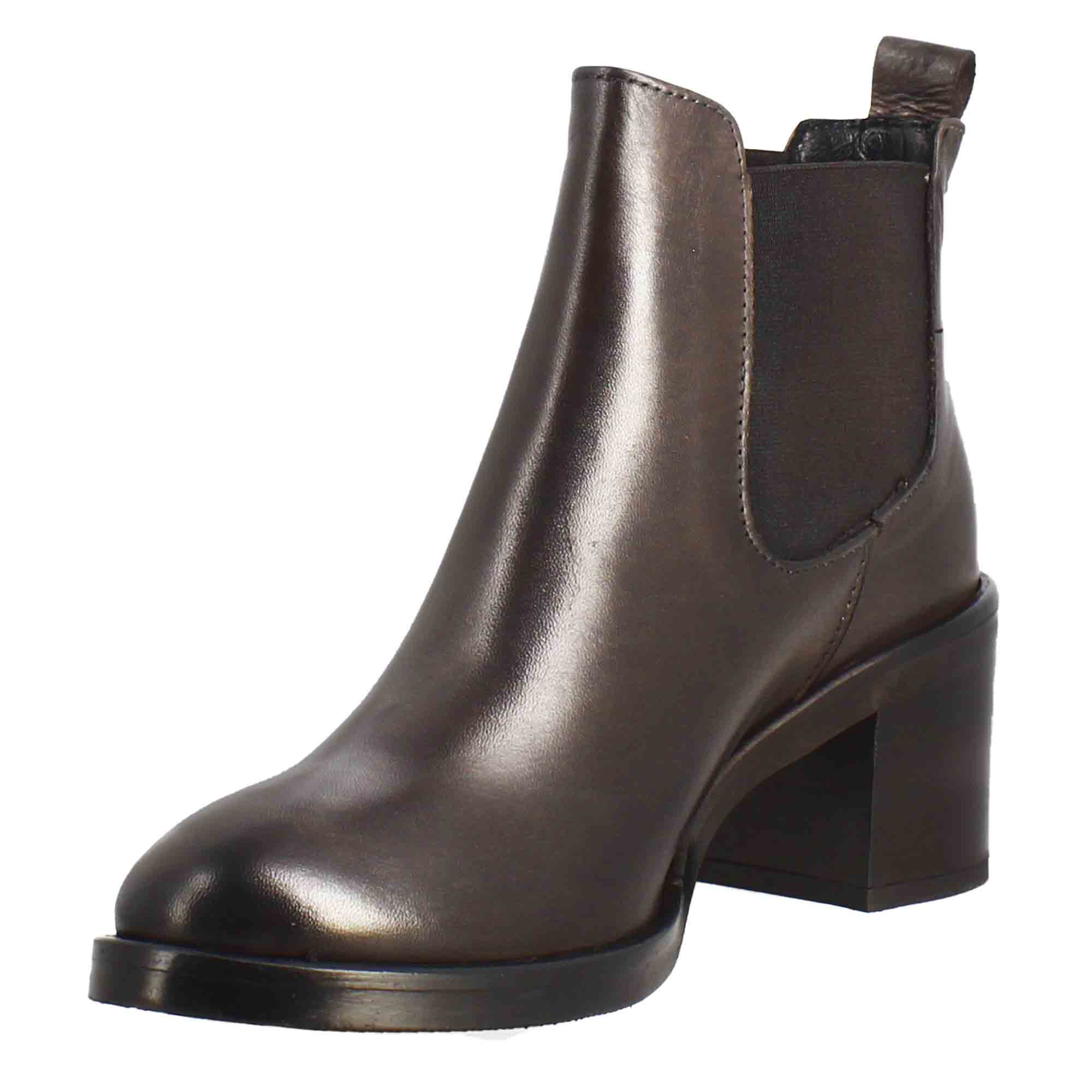Leonardo Shoes Stivali Donna Chelsea pelle marrone scuro tacco 5 cm