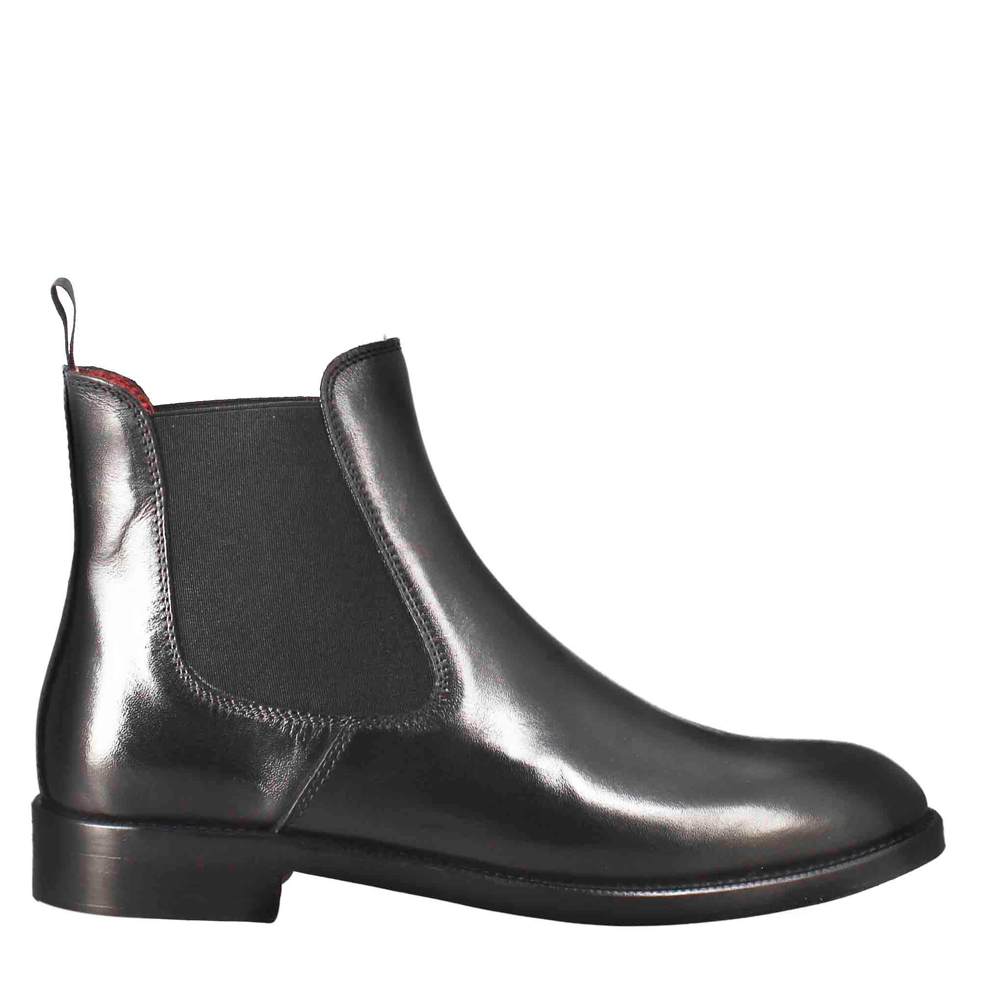 Leonardo Shoes Chelsea Donna Pelle Nera Liscia