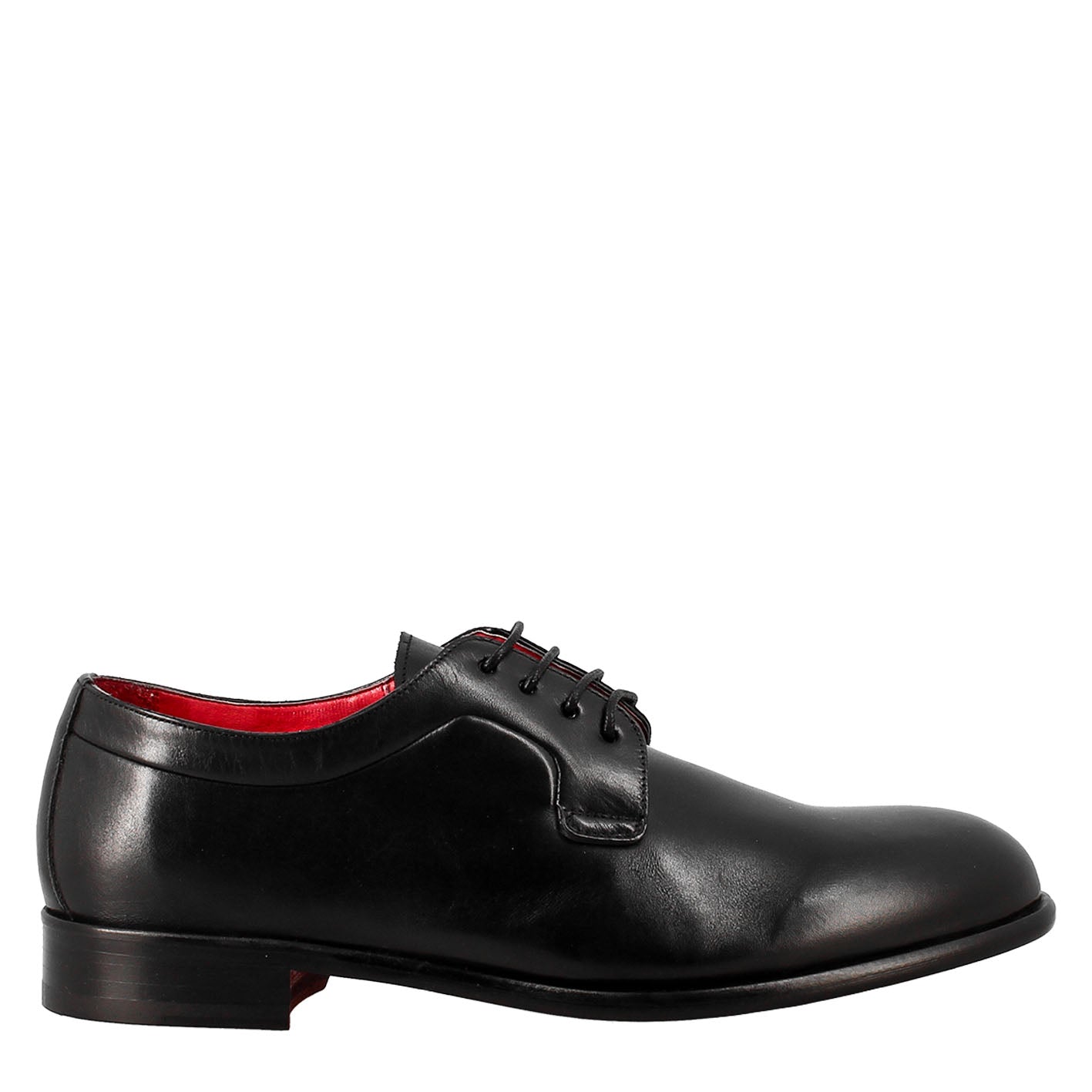 Leonardo Shoes Derby Francesina Uomo Pelle Nera Suola Cuoio
