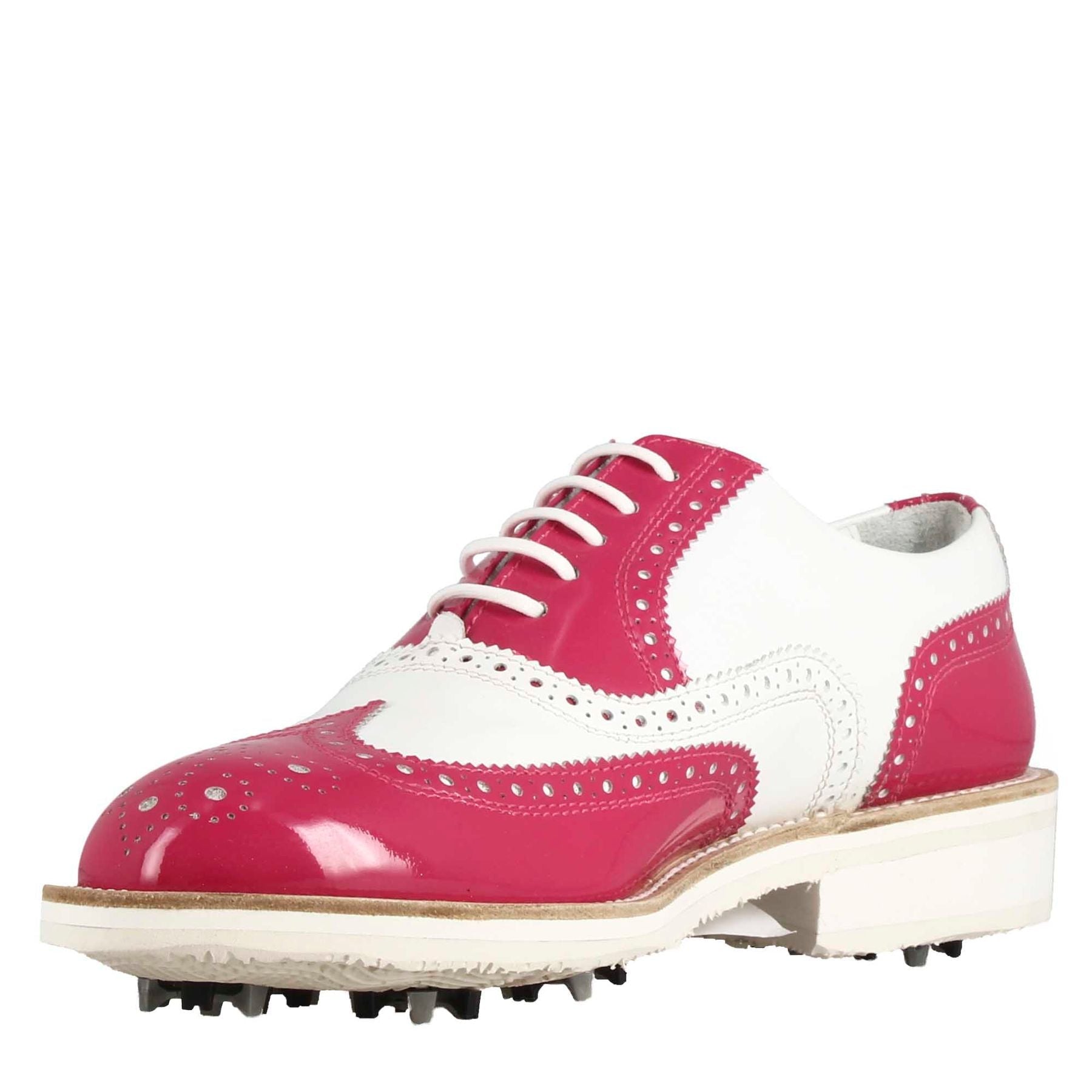 Leonardo Shoes Golf scarpe golf pelle bianco rosa
