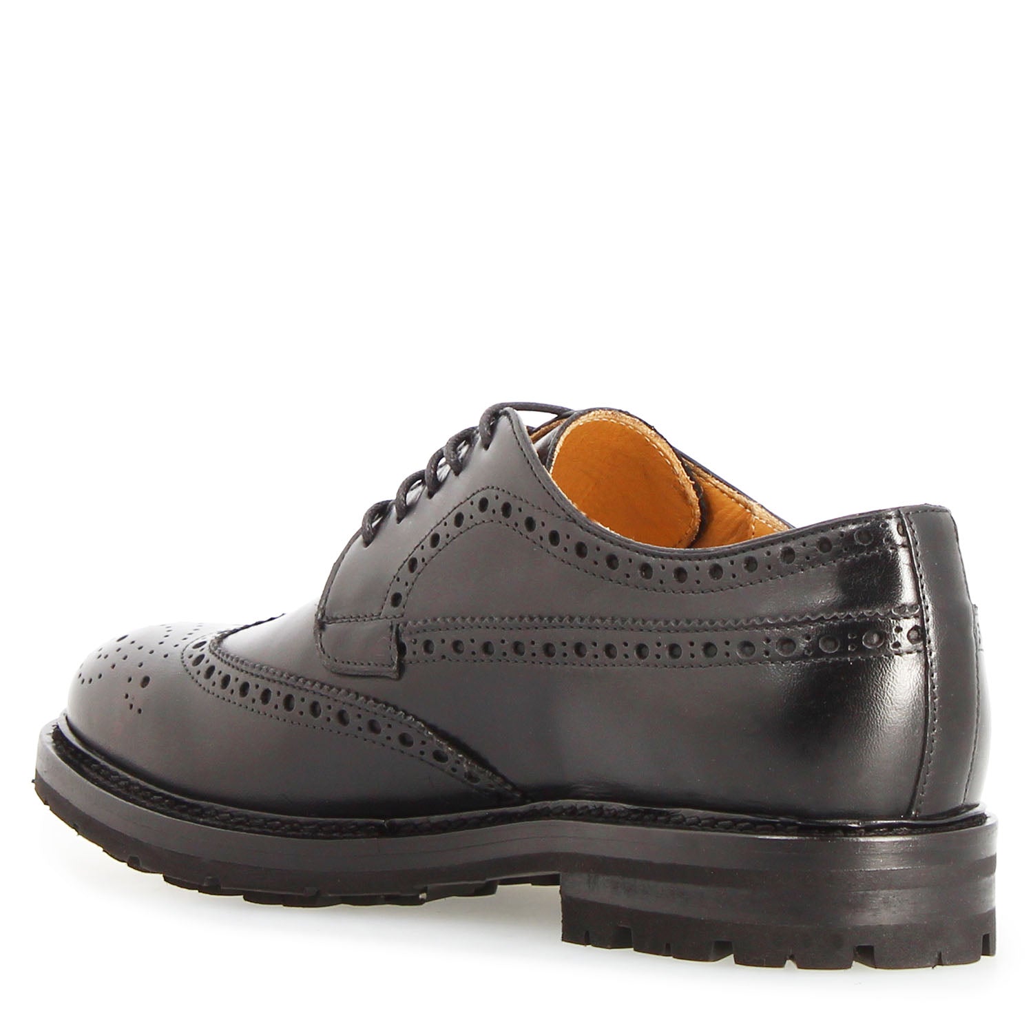 Leonardo Massimo derby brogue pelle nera suola gomma