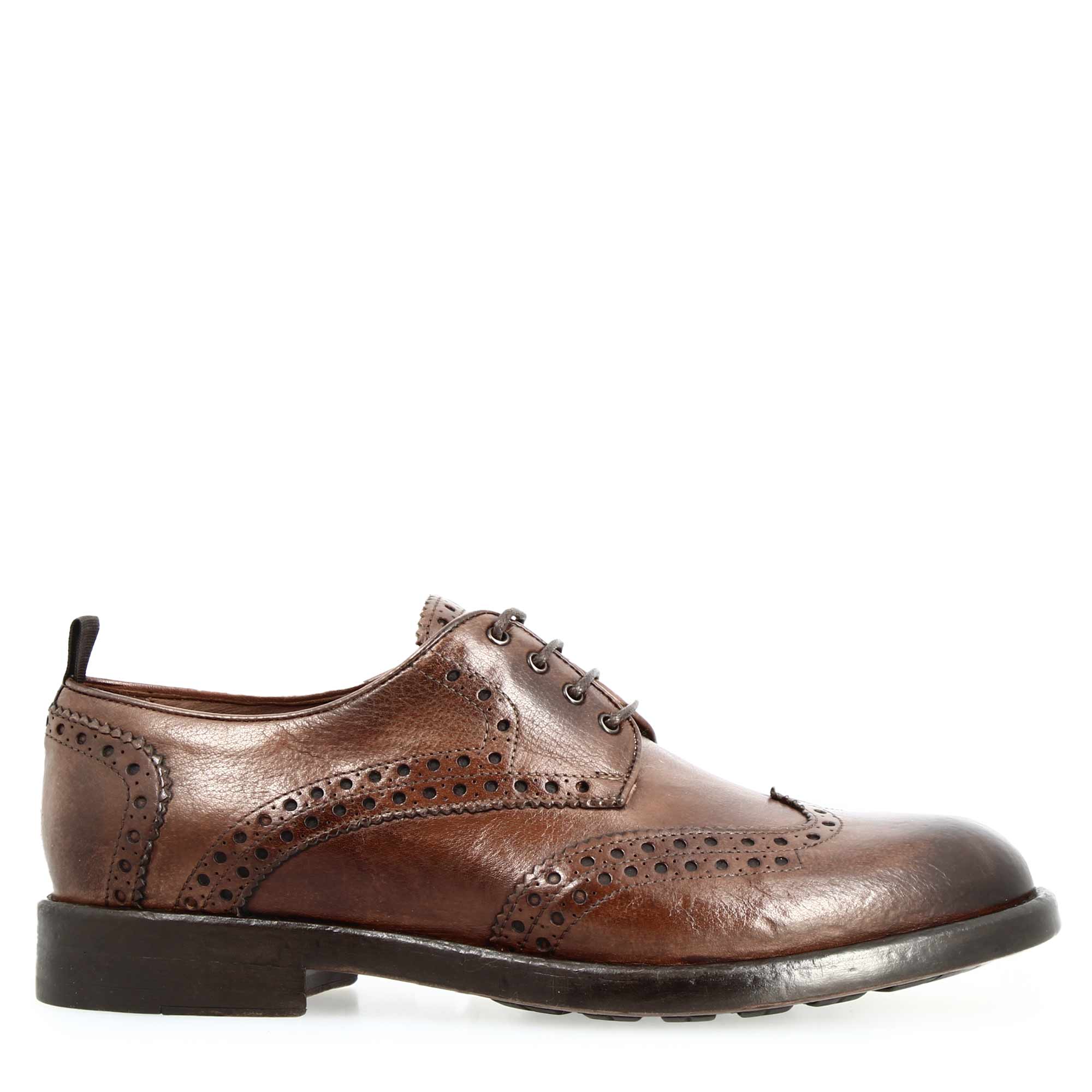 Leonardo Lorenzo Marrone Derby Uomo Pelle Brogue