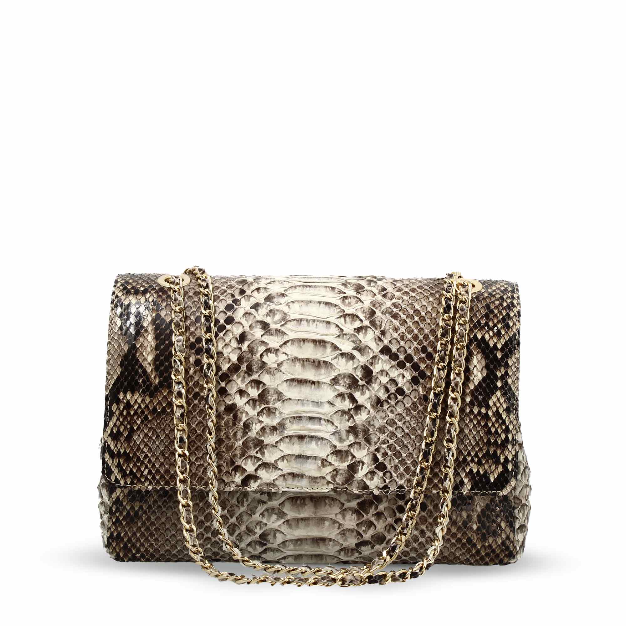 Leonardo Shoes BF-20 borsa donna pelle pitone marrone