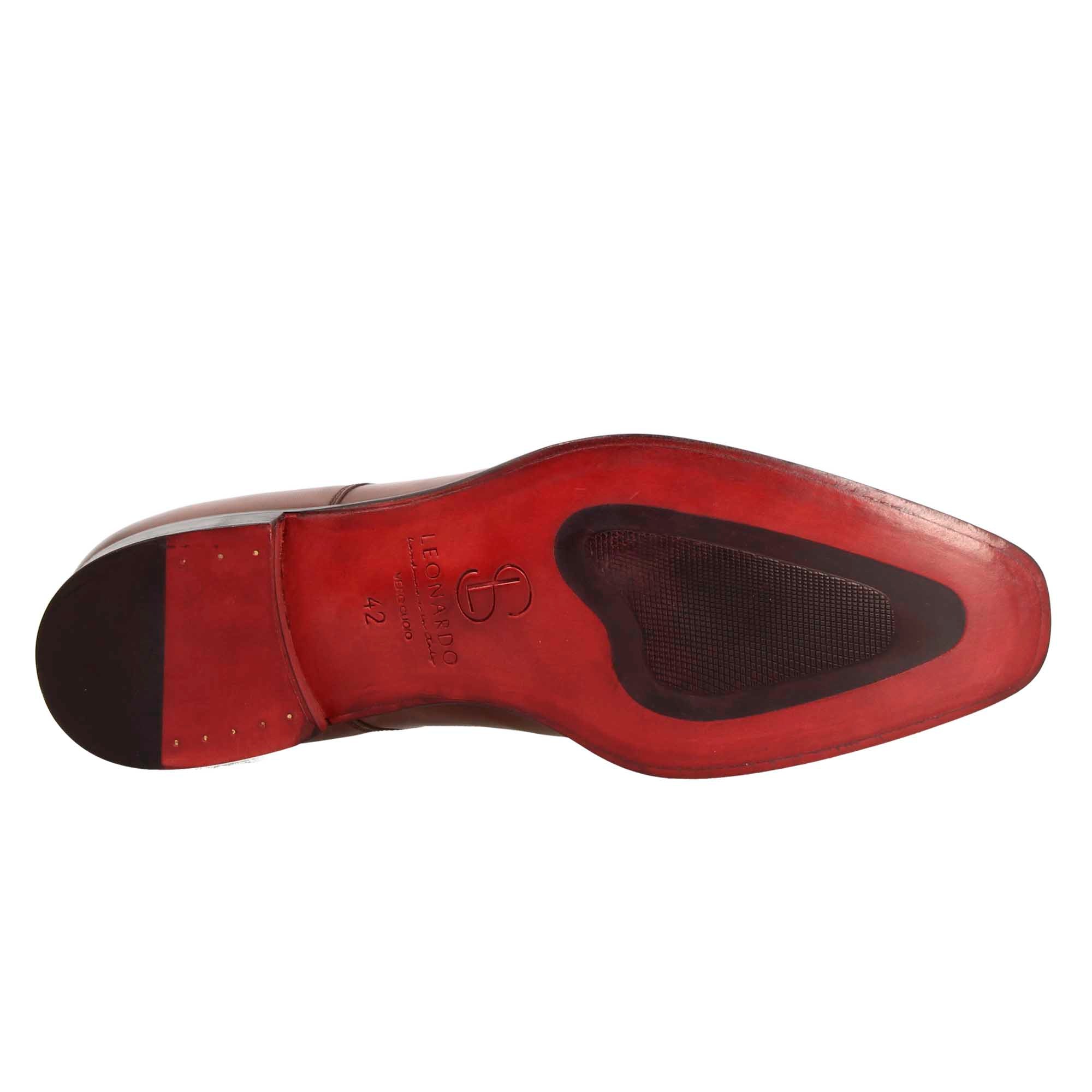 Leonardo Shoes Francesine Uomo Derby Pelle Marrone Punta Squadrata