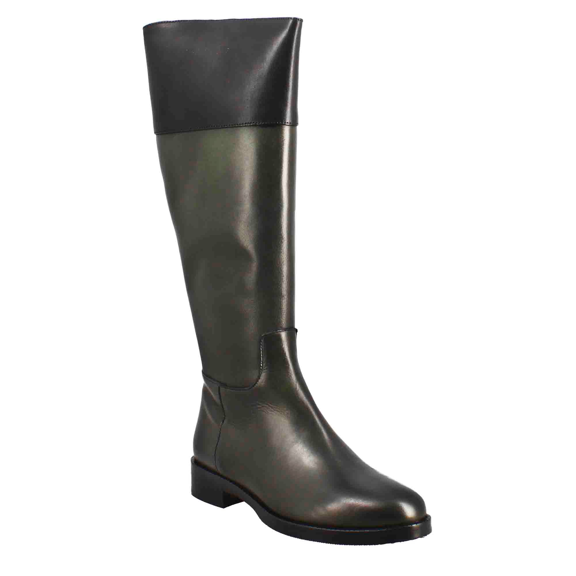 Leonardo Shoes Stivali Donna ginocchio verde nero tacco 3 cm