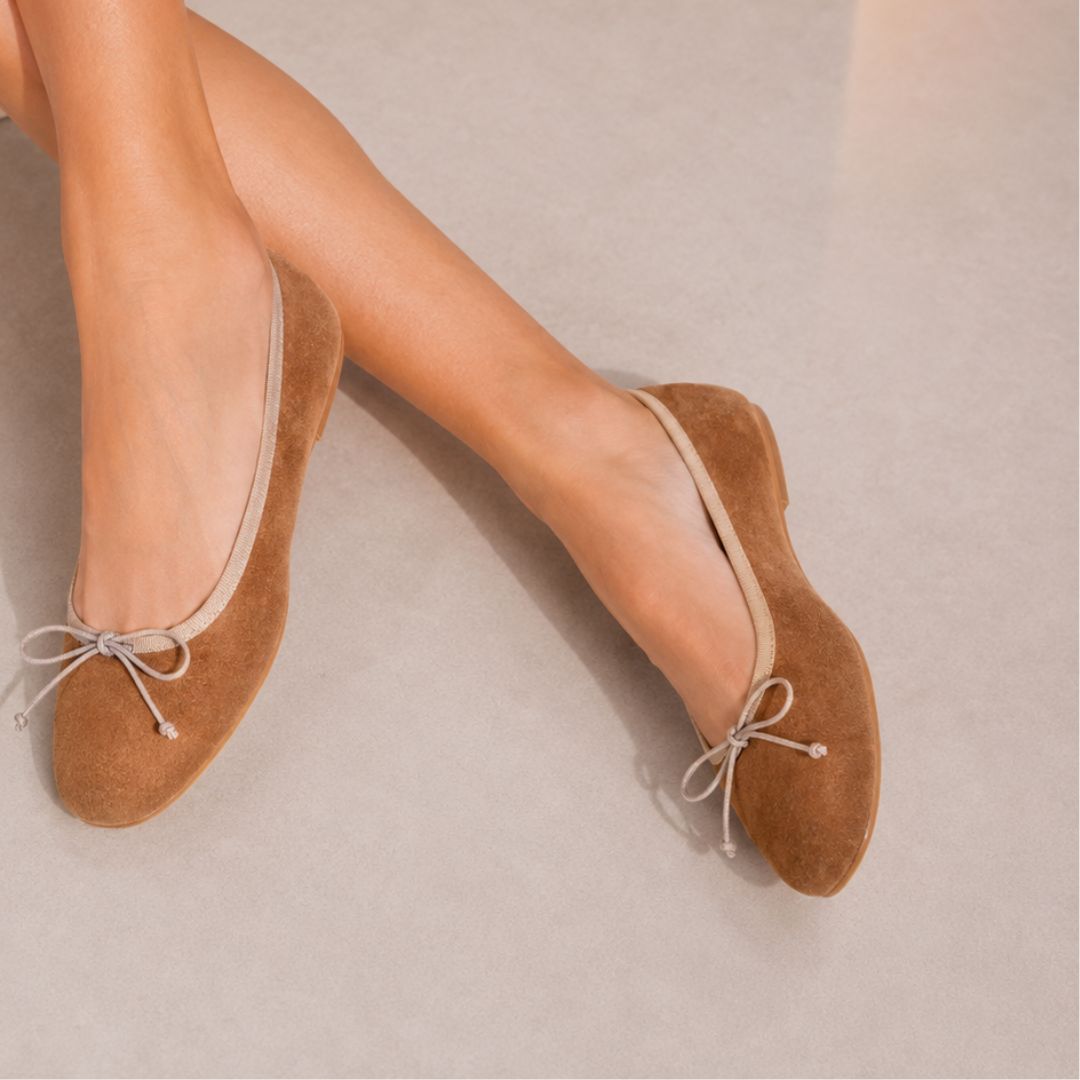 Leonardo Shoes Fiocco ballerine donna camoscio marrone chiaro