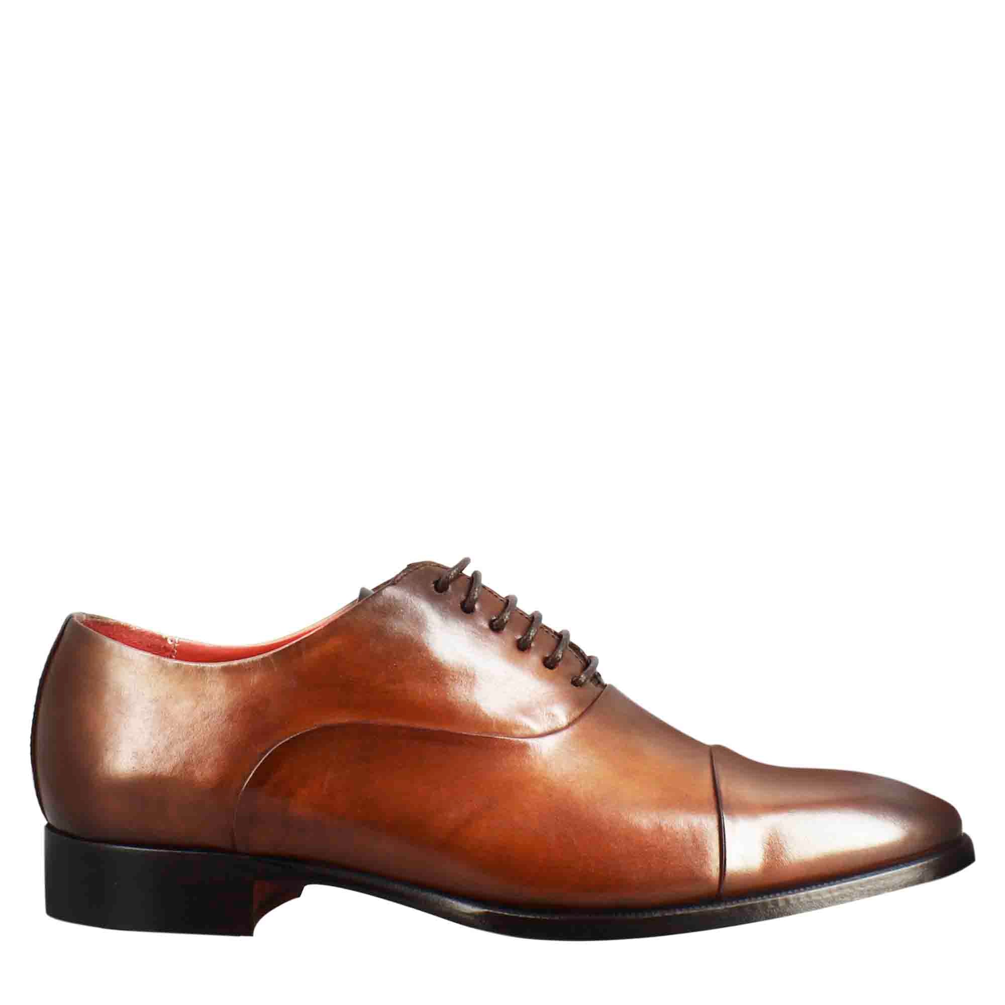 Leonardo Shoes Francesine Uomo Pelle Brandy con Puntale