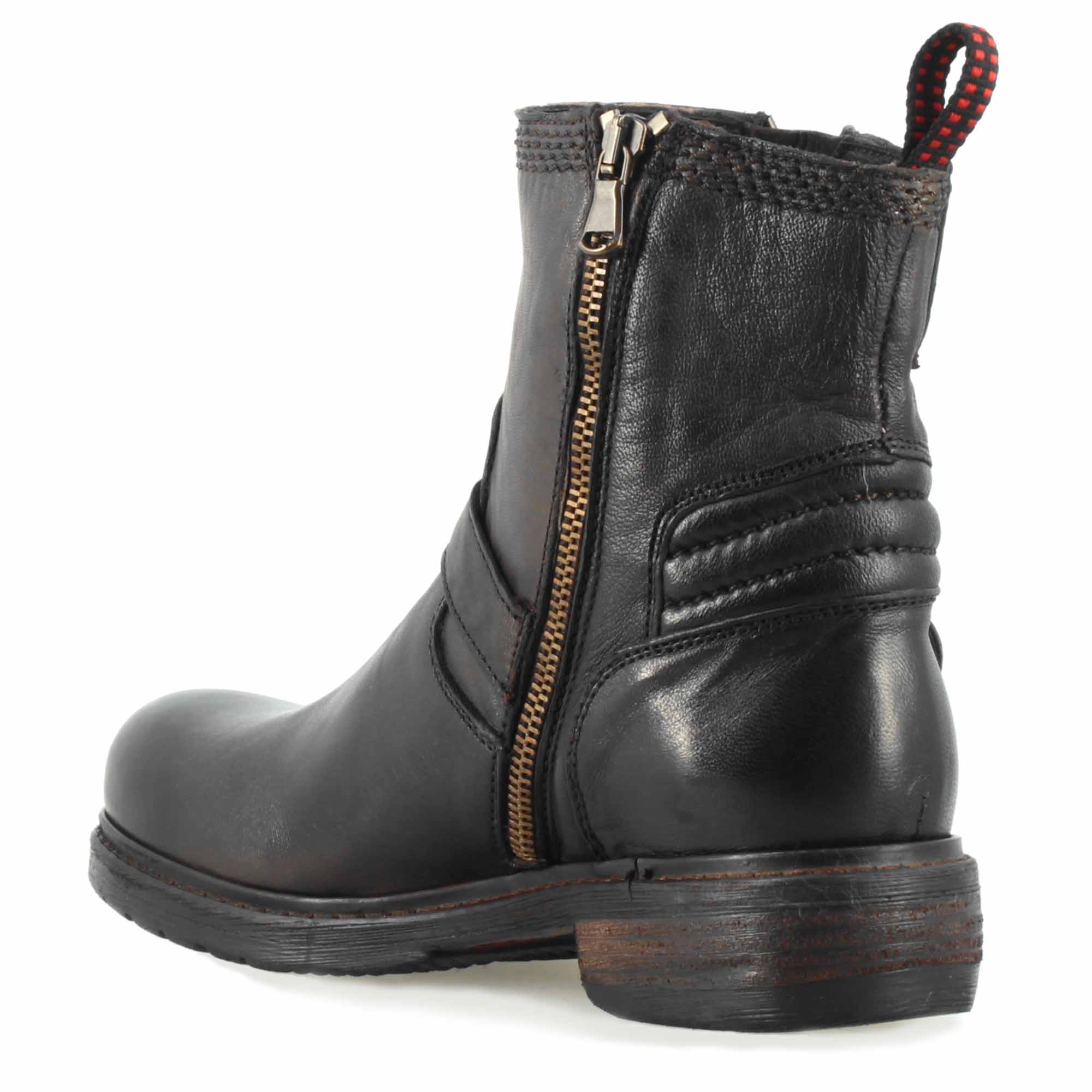 Leonardo Shoes Stivaletto Doppia Fibbia Stivali Donna Nero Vera Pelle