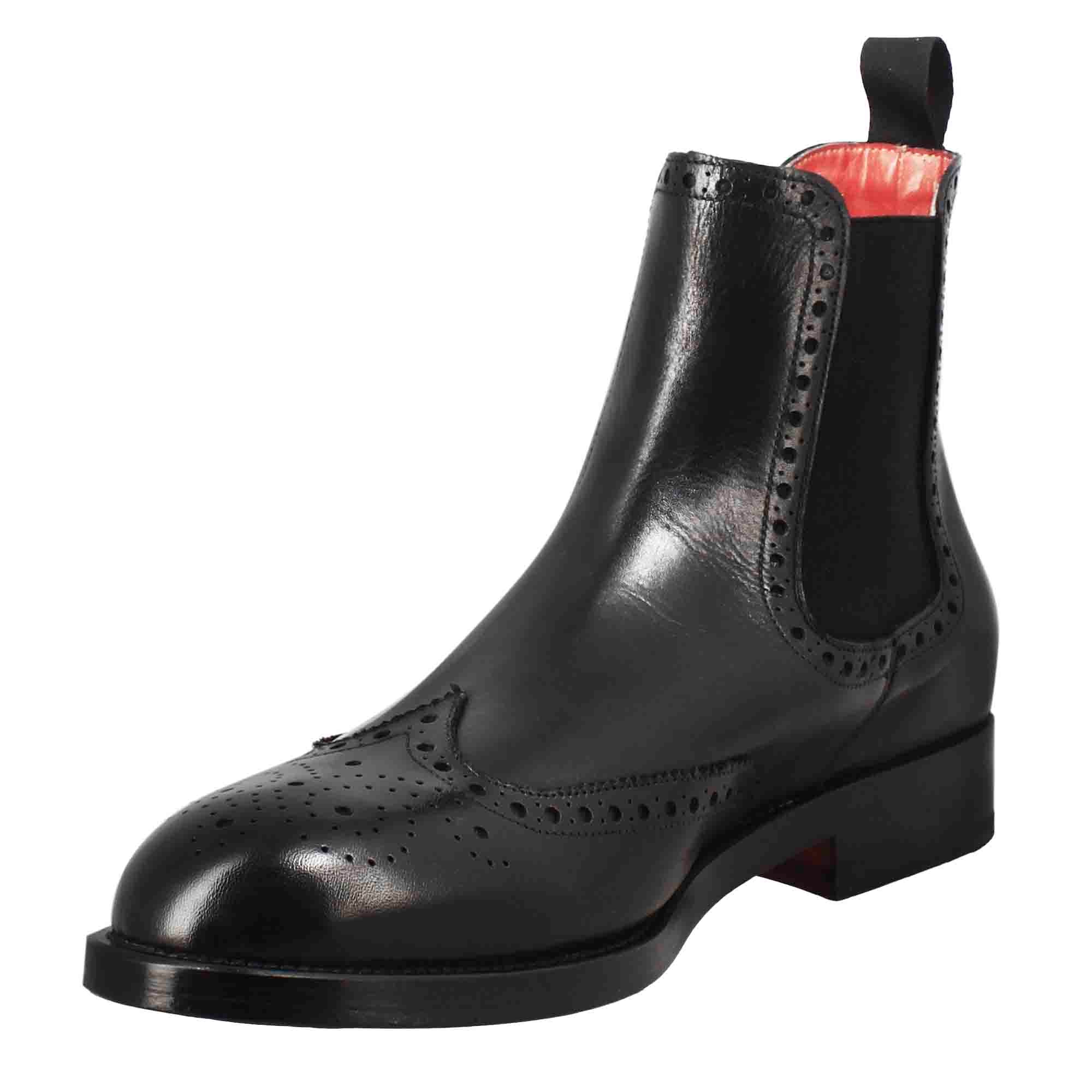 Leonardo Shoes Chelsea stivaletti brogue pelle nero