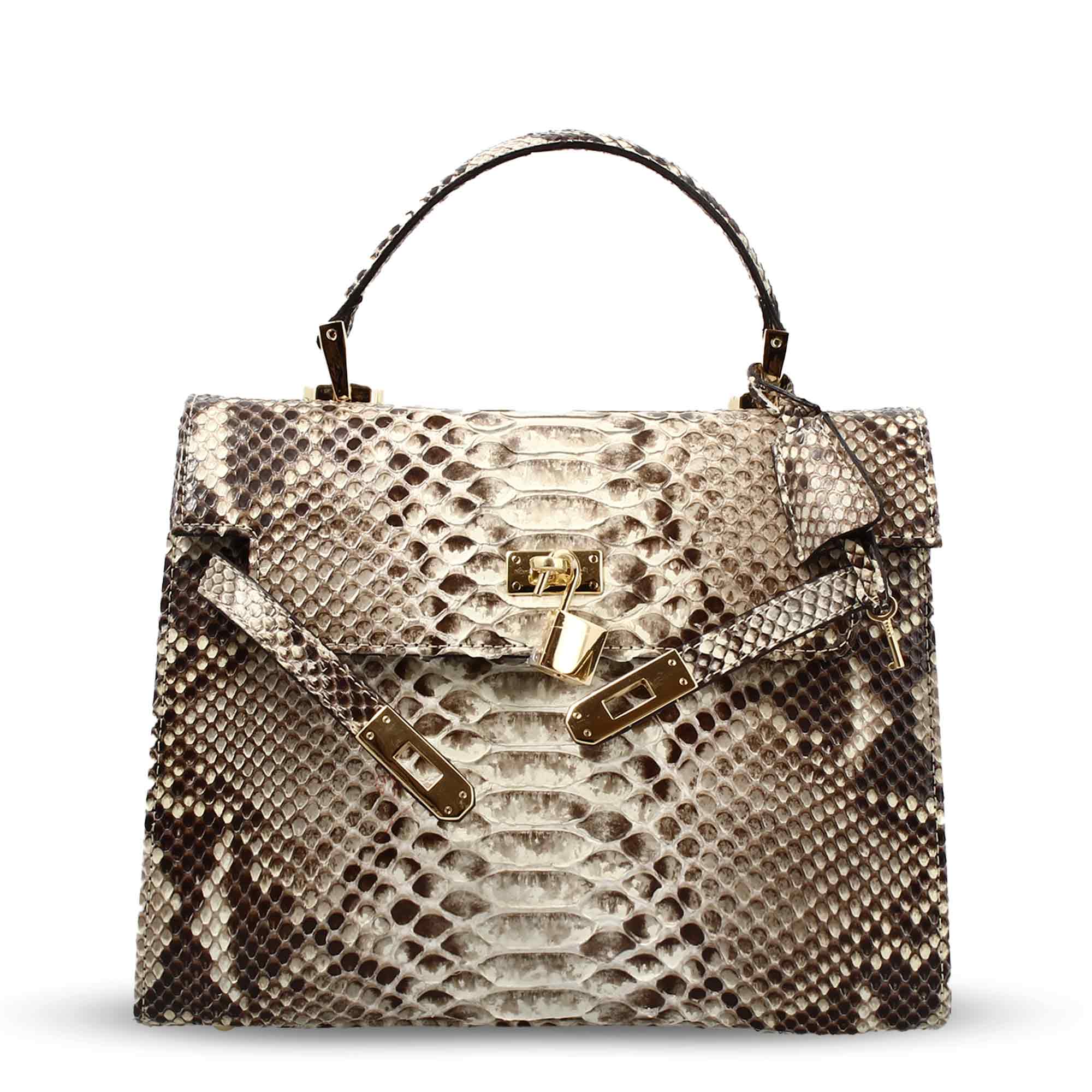 Leonardo Shoes Borsa Donna pitone mano grande marrone