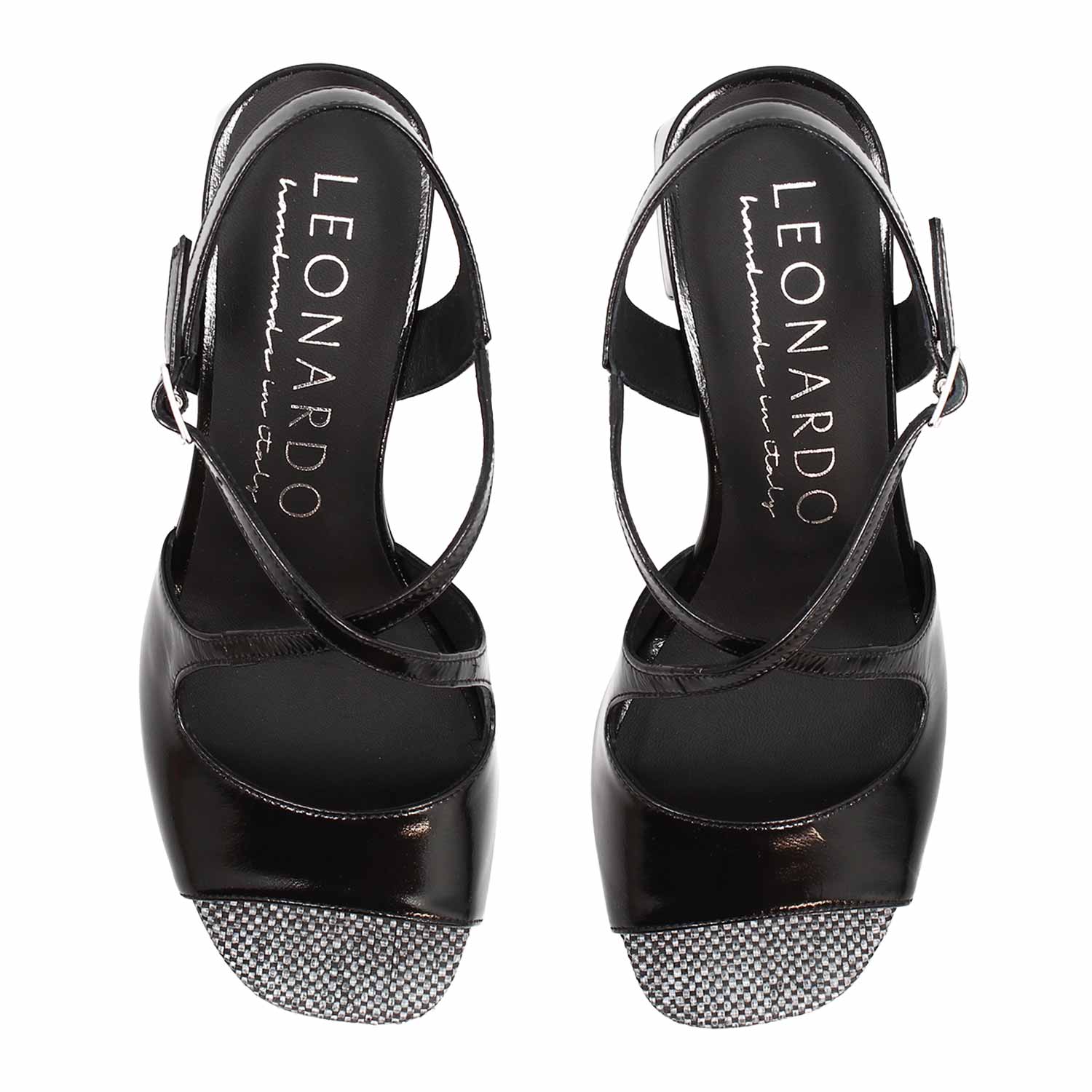 Leonardo Shoes Sandali Donna Fiamma Nero vernice tacco 7