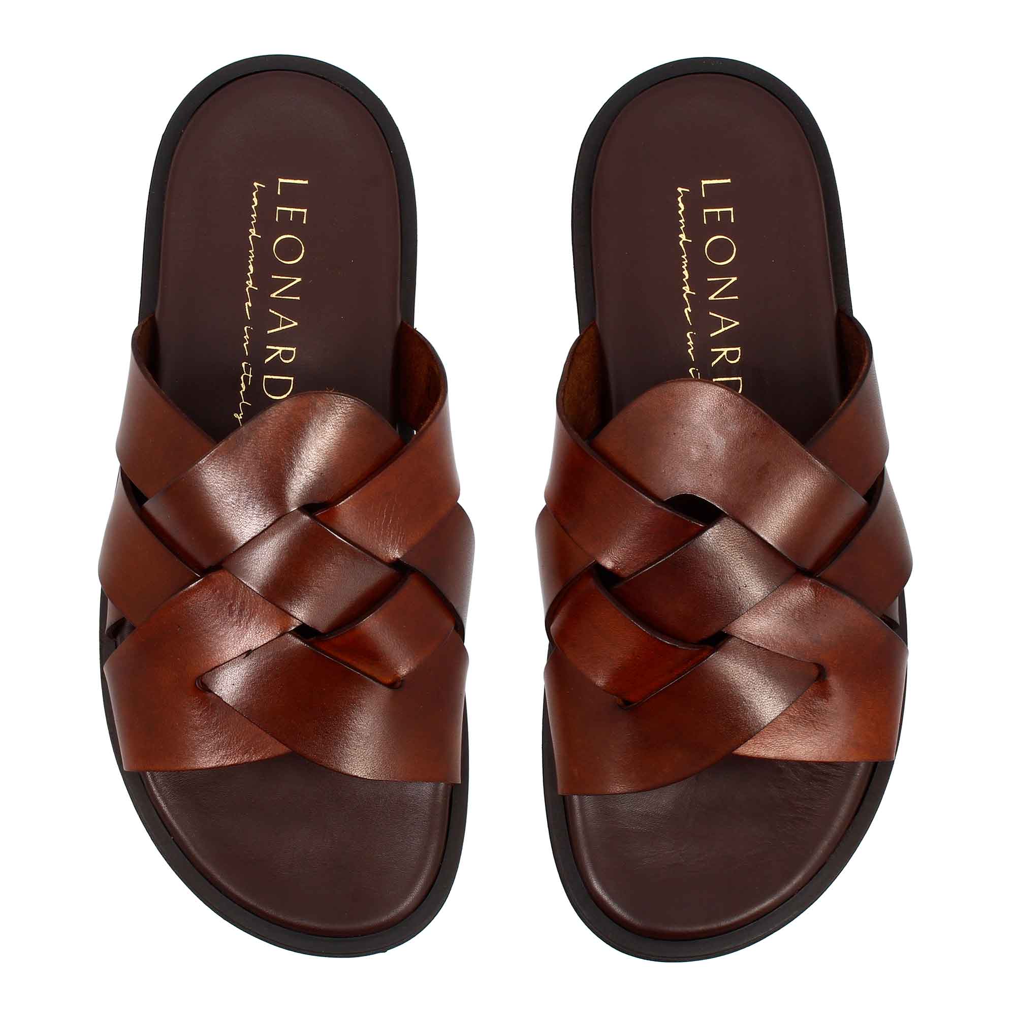 Leonardo Shoes sandali uomo pelle marrone fasce incrociate