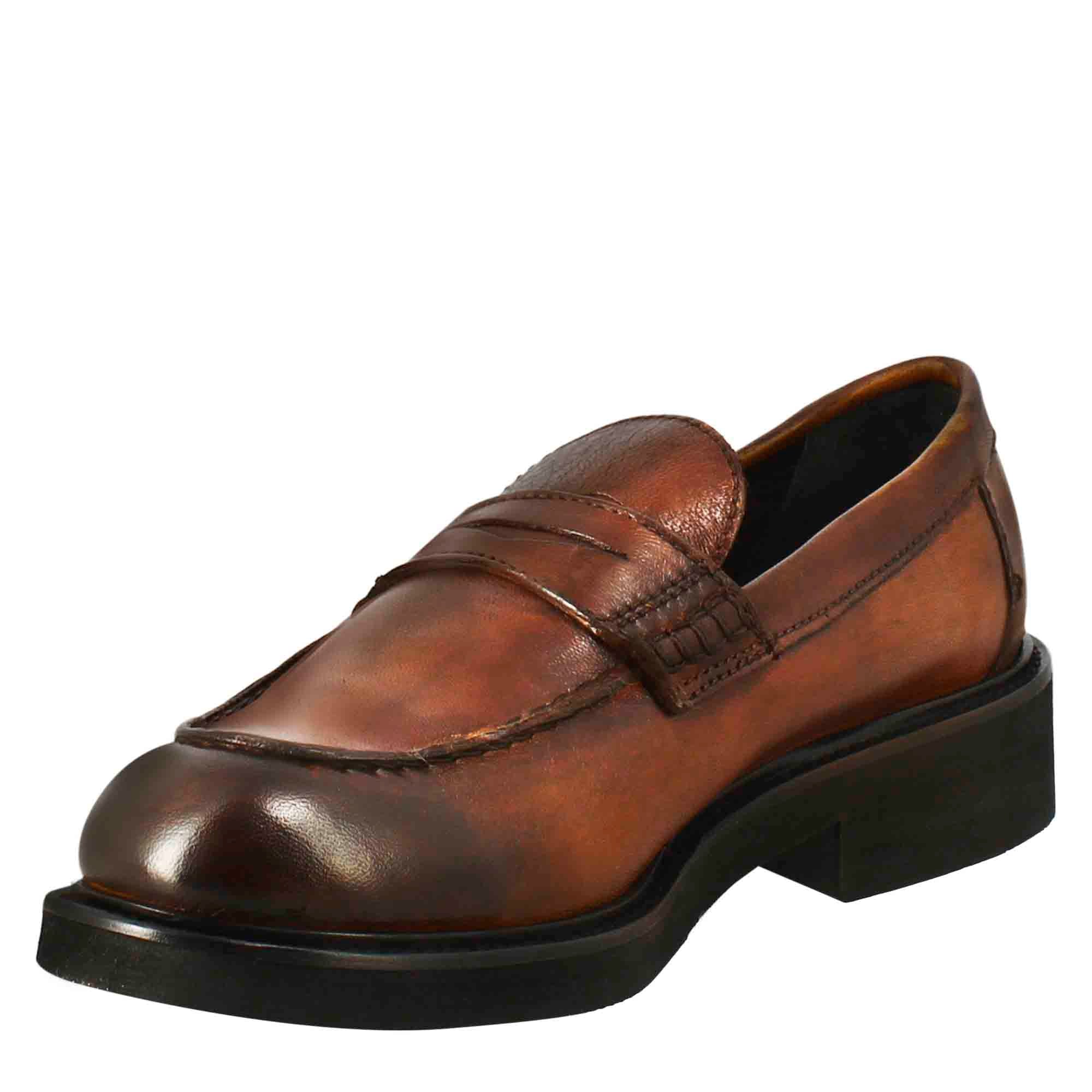 Leonardo Shoes Paupa mocassini donna pelle cuoio scuro