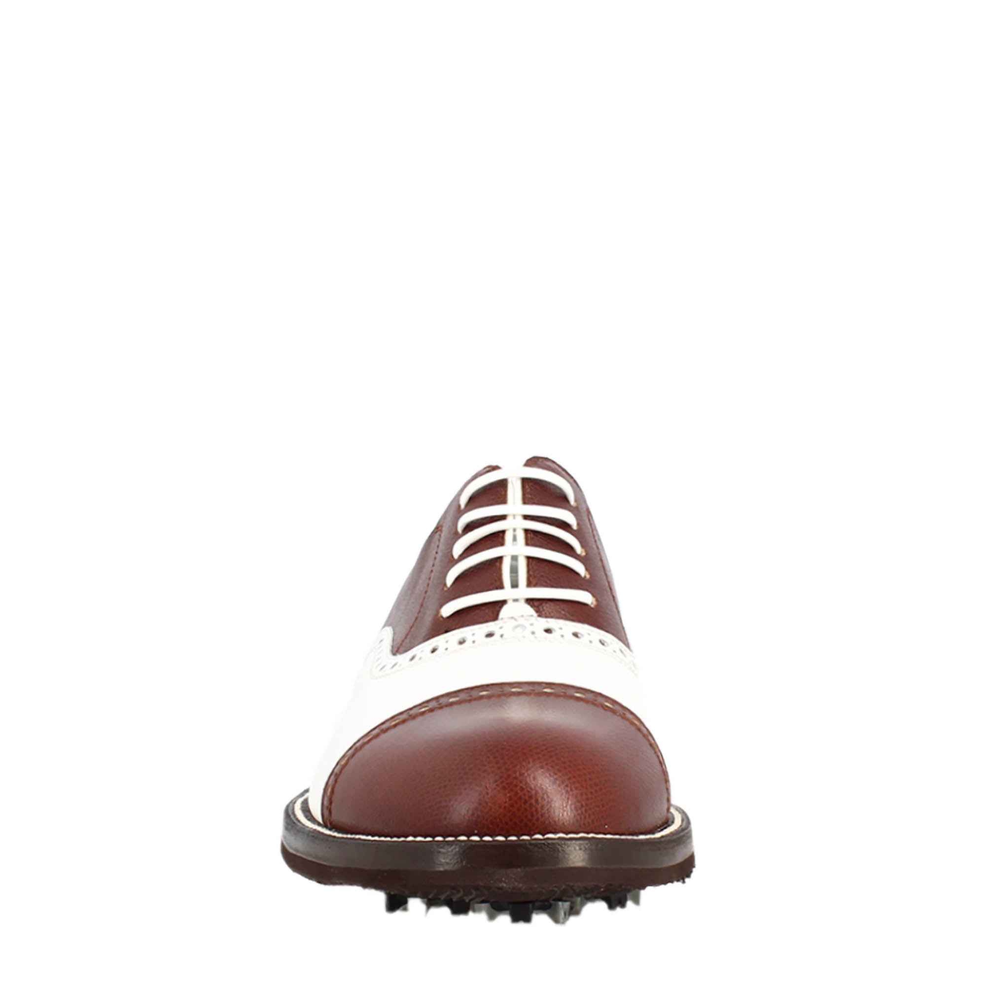 Leonardo Shoes Golf scarpe da golf brogue bianco marrone pelle
