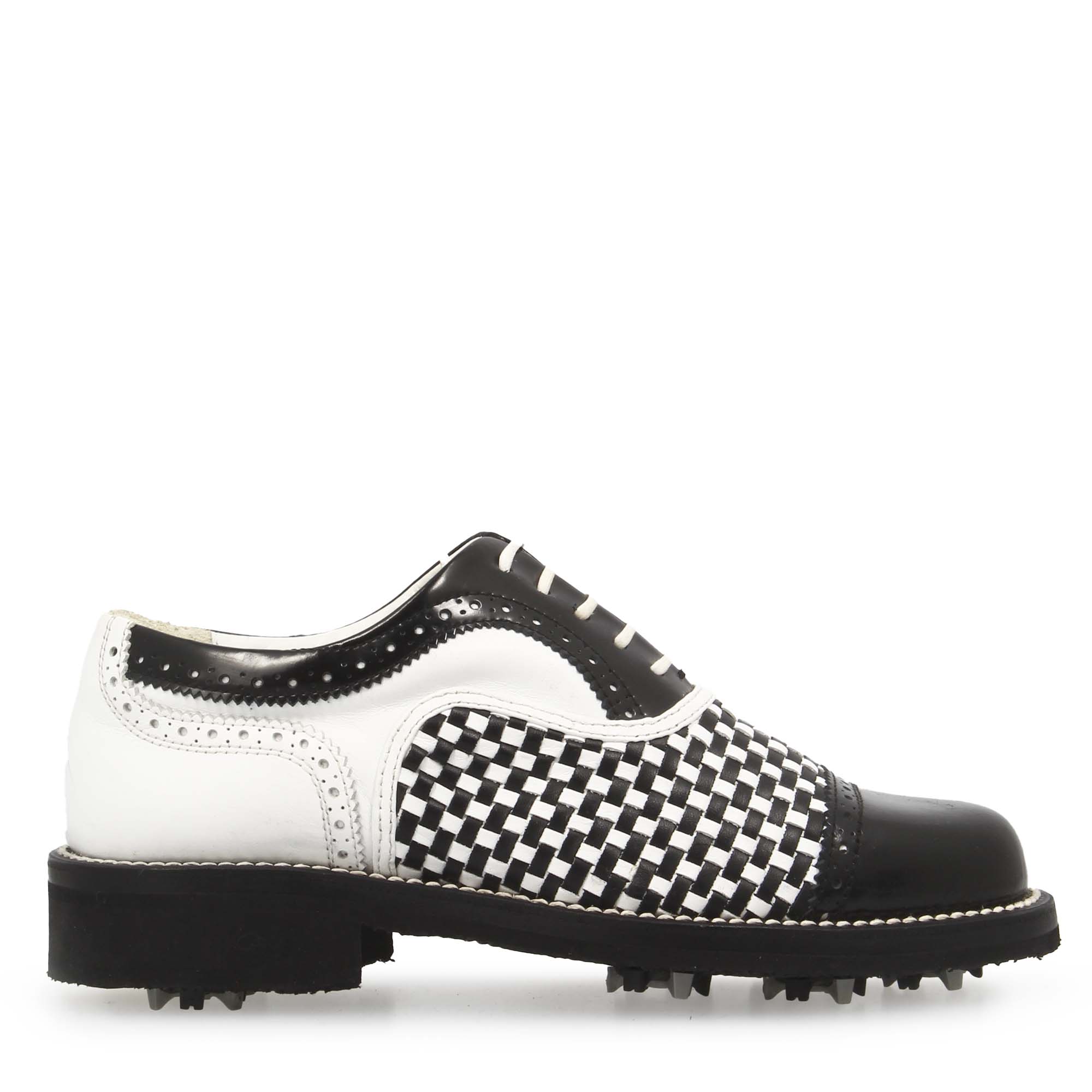 Leonardo Shoes Golf Calzature scarpe da golf bianche nere pelle intrecciata