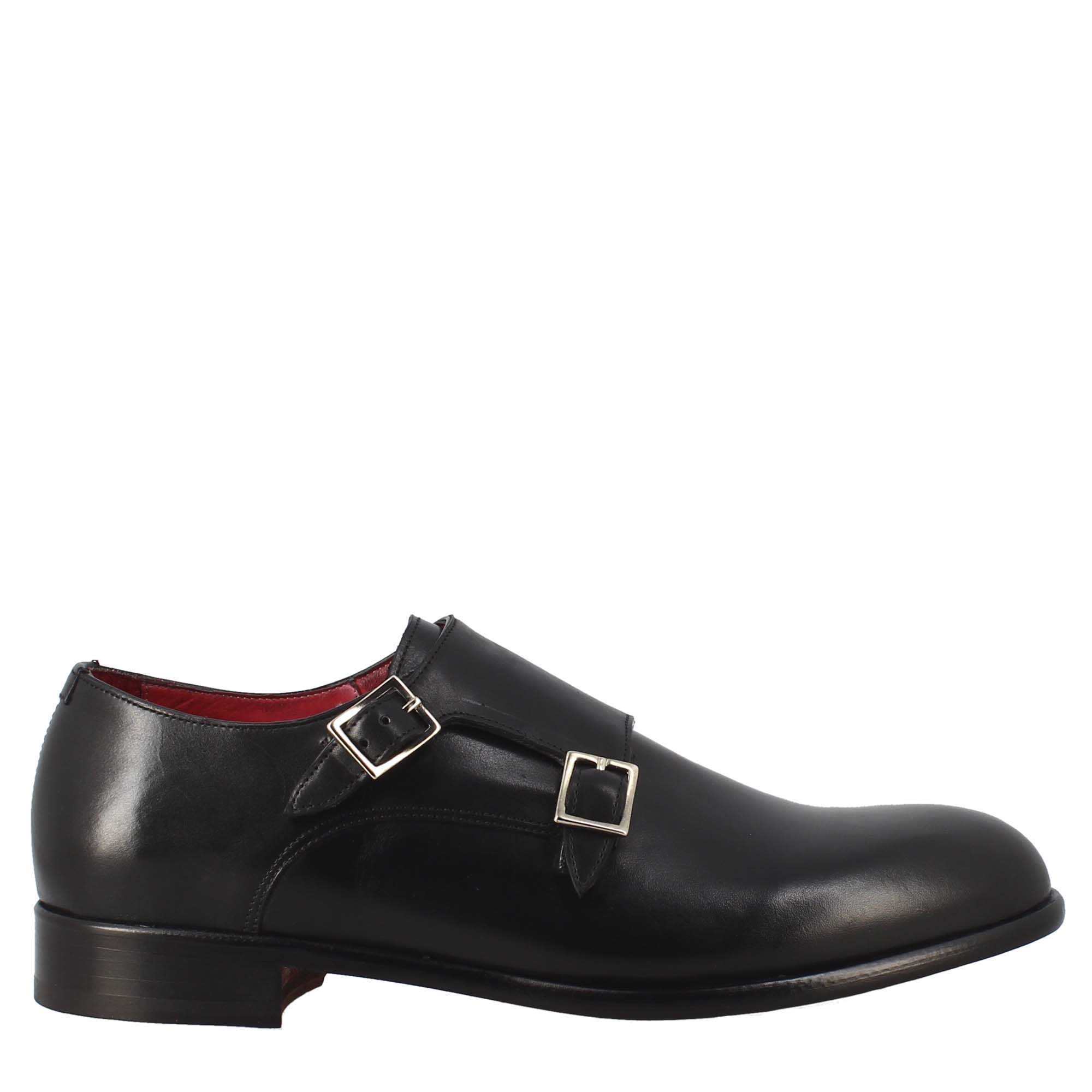 Leonardo Shoes Doppia Fibbia Francesina Uomo Nera Pelle
