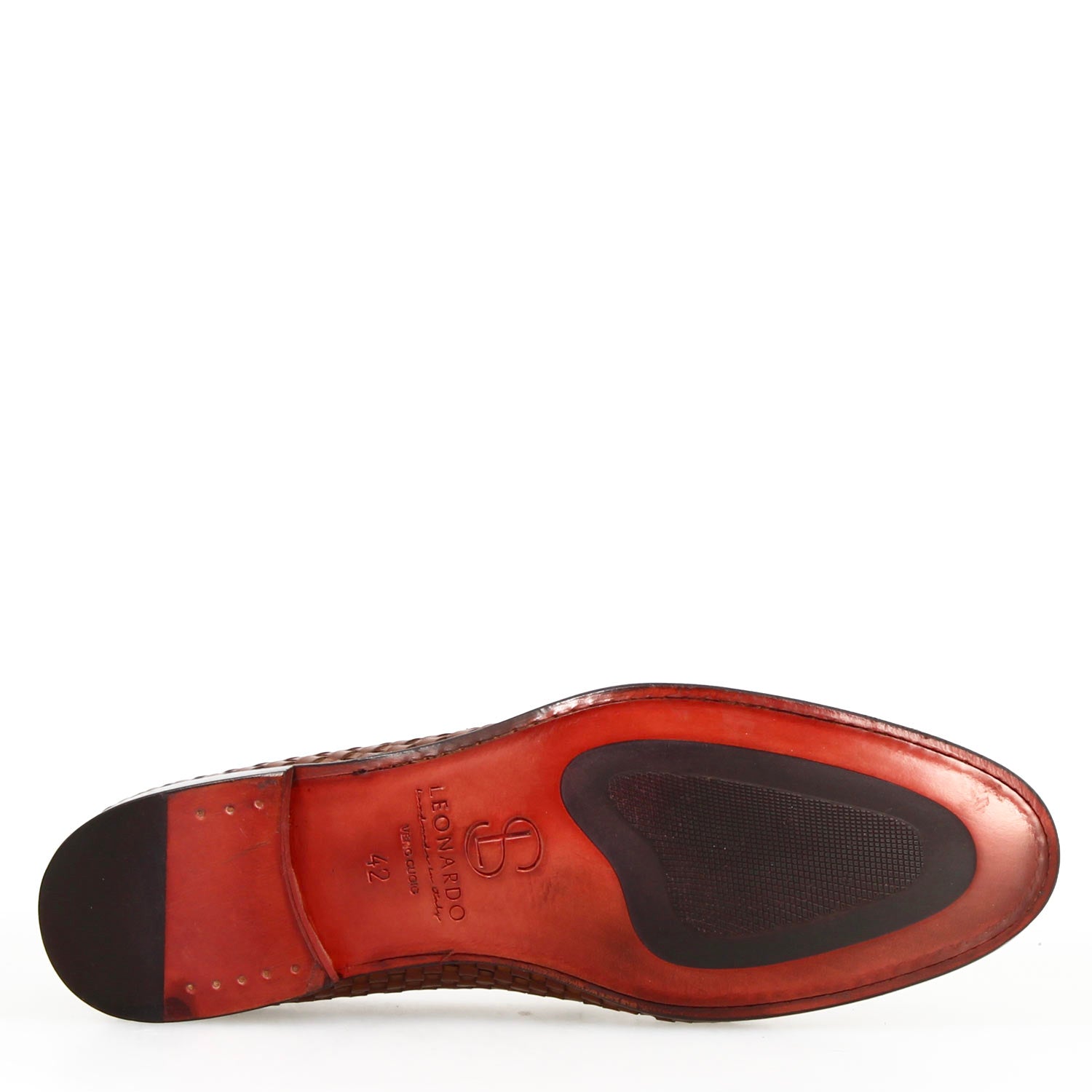 Leonardo Shoes Novello mocassino uomo pelle marrone intrecciata