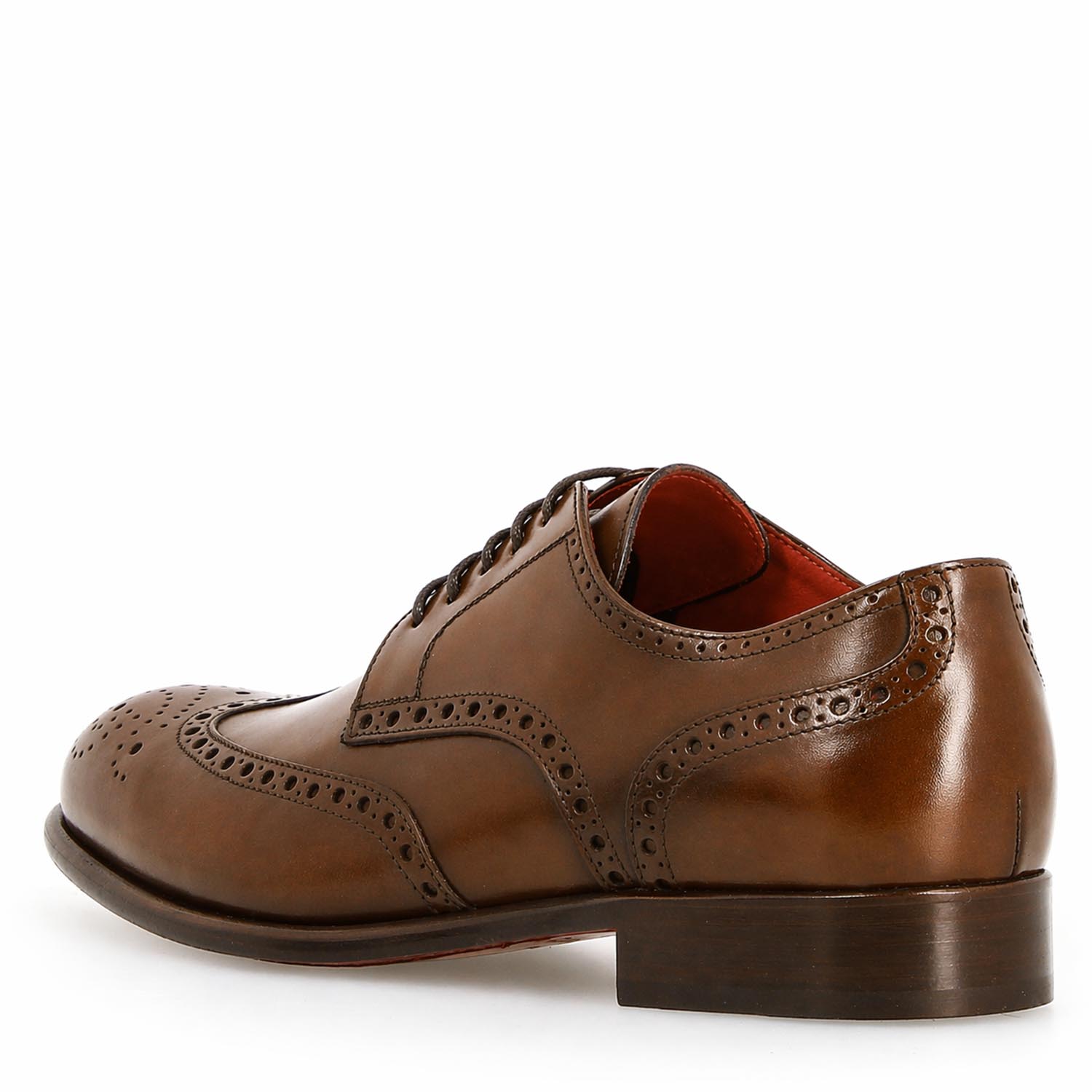 Leonardo Shoes Ottaviano Derby Uomo Marrone Brogue Pelle